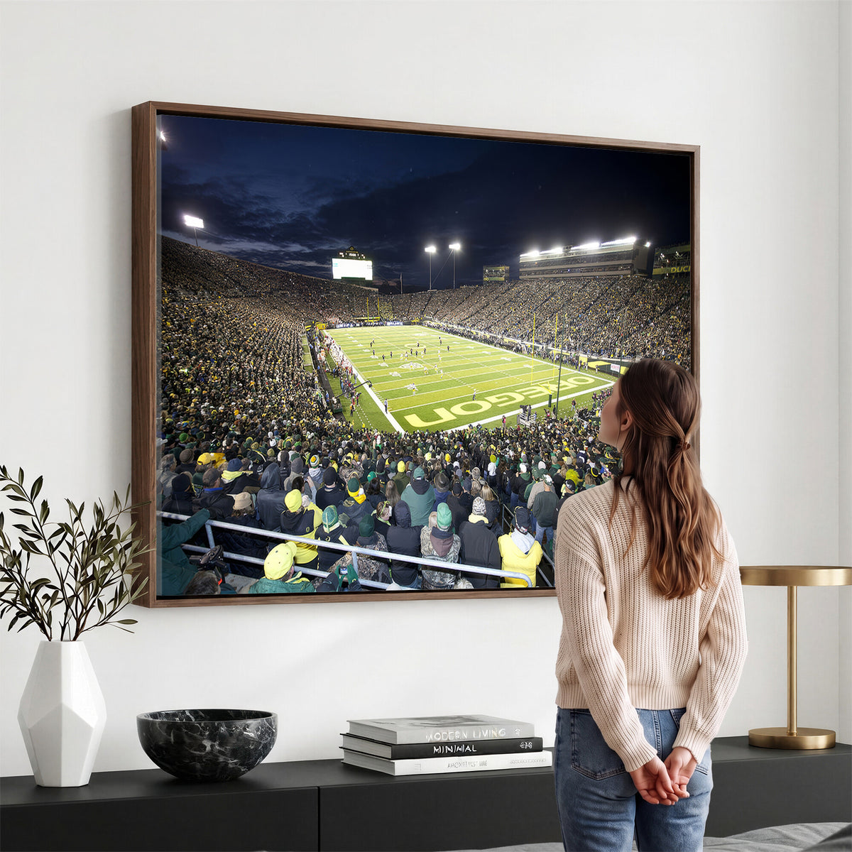 48756-PAN-FL-20X10 - University of Oregon Ducks Football Team Print - Eugene Autzen Stadium Wall Art Canvas Print