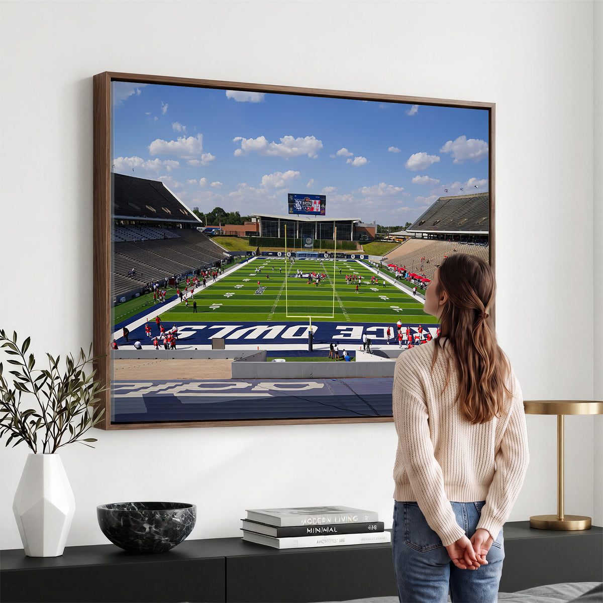 92248-MGV-CV-36X24 - Rice University Owls Football Team Print, Houston Rice Stadium