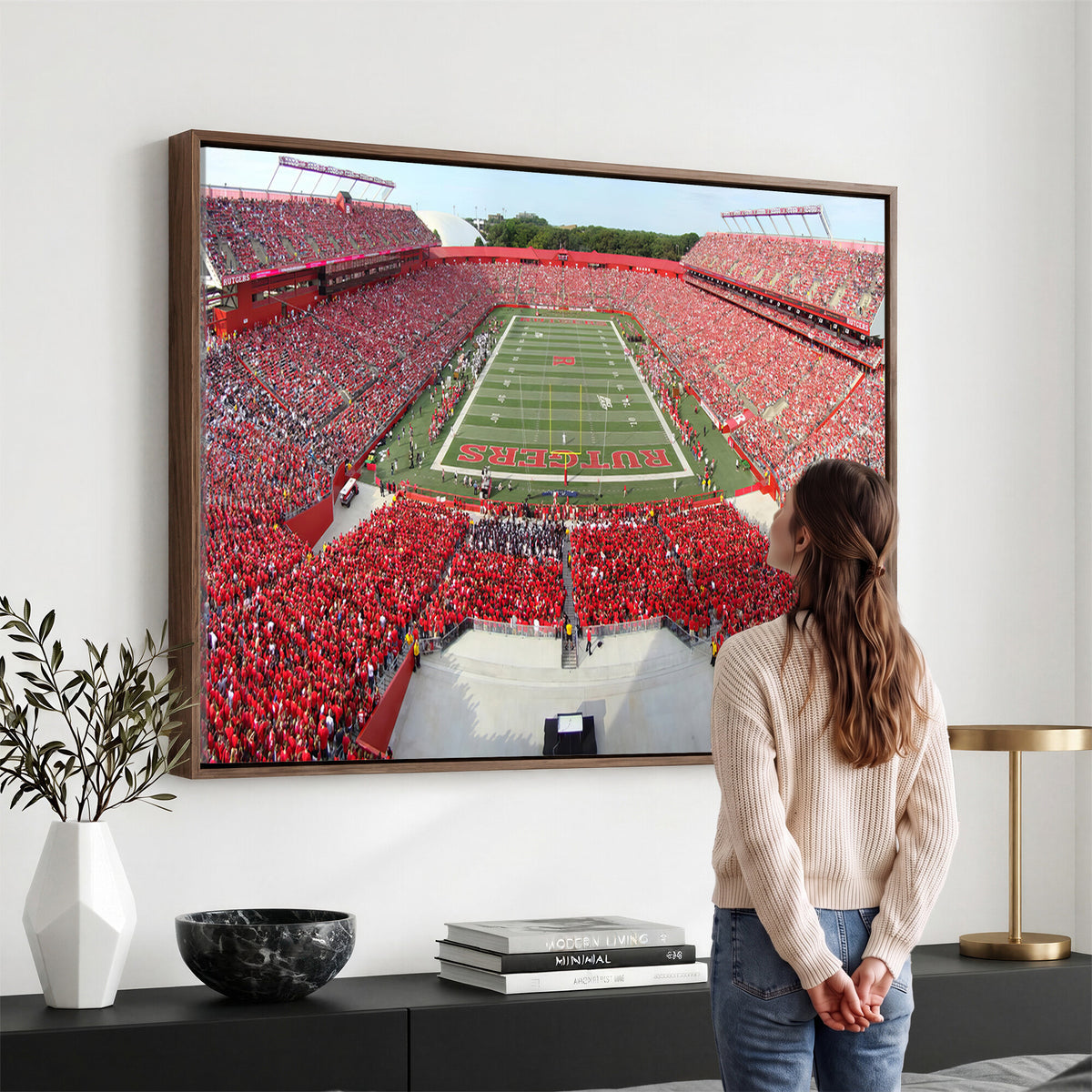 90818-PAN-FL-20X10 - Rutgers Scarlet Knights Football Team Print - Piscataway SHI Stadium Wall Art Canvas Print