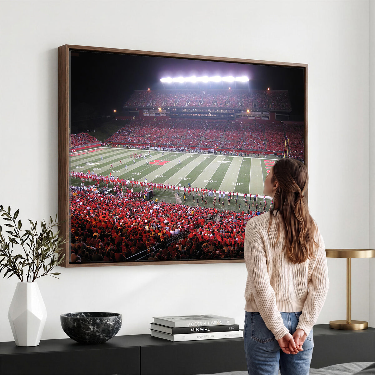 53225-PAN-FL-20X10 - Rutgers University Scarlet Knights Football Team Print - Piscataway SHI Stadium Wall Art Canvas
