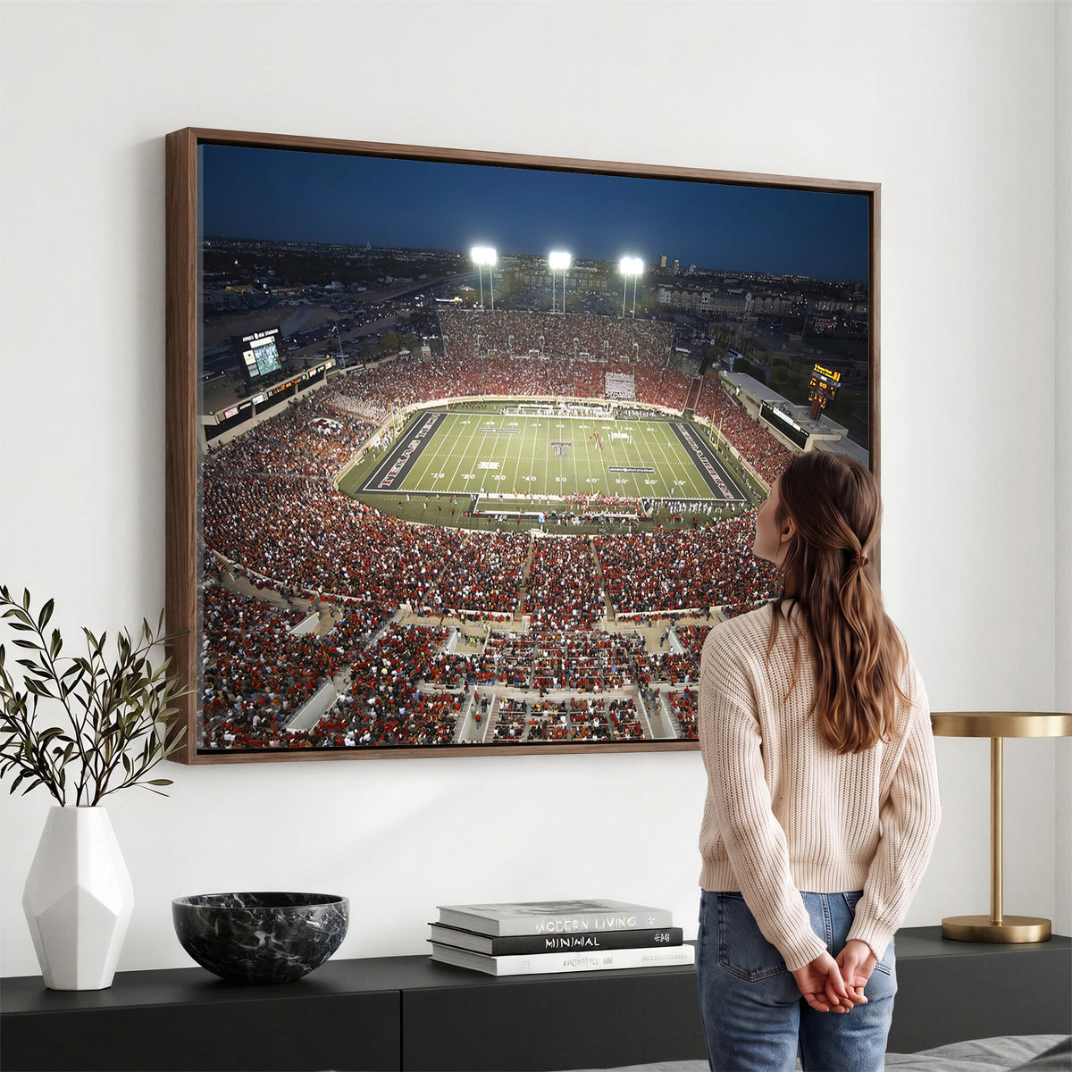 55763-MGV-CV-36X24 - Texas Tech Red Raiders Football Team Print, Lubbock Jones AT&T Stadium, Framed and Ready to Hang