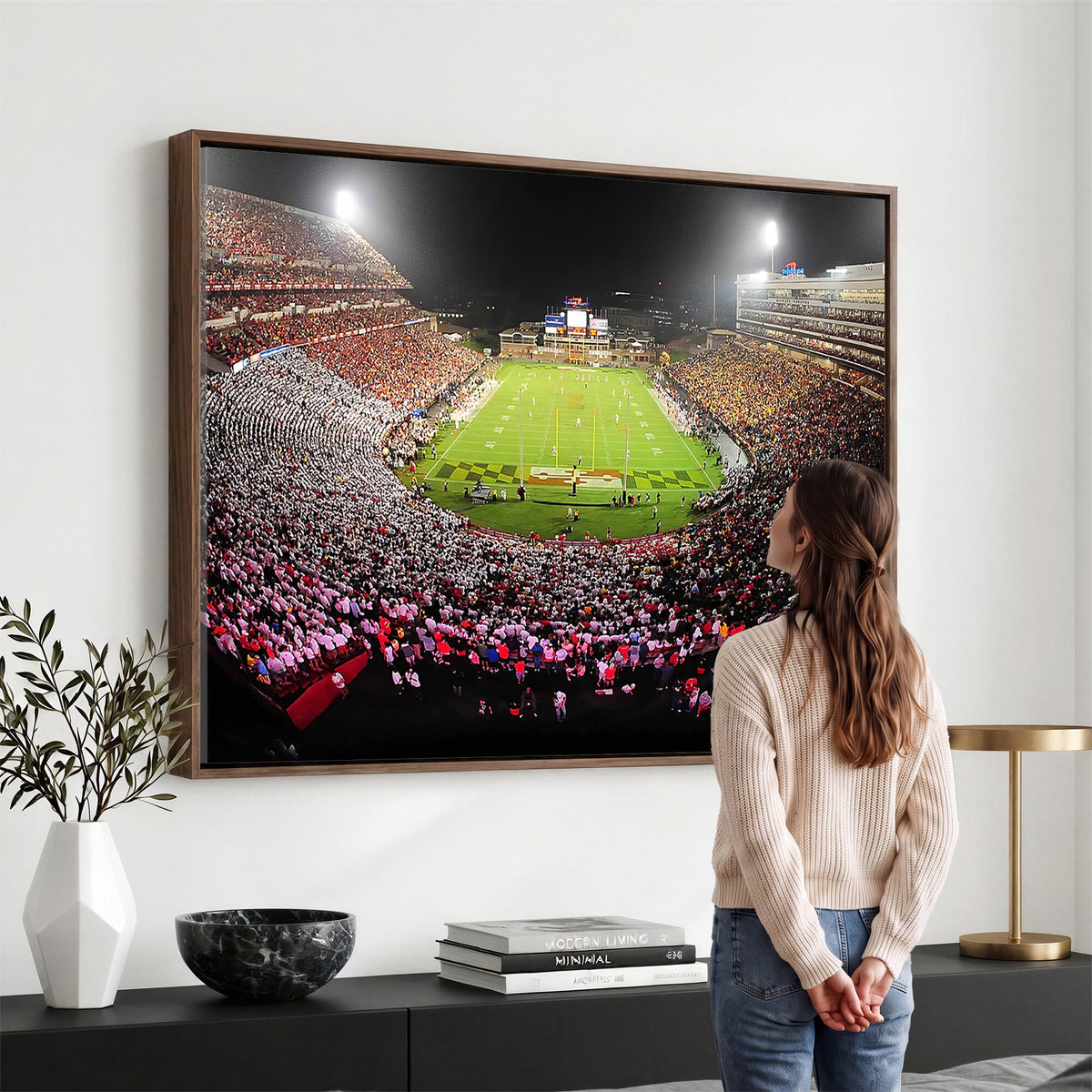 12091-PAN-FL-20X10 - University of Maryland Terrapins Football Team Print - College Park SECU Stadium Wall Art Canvas