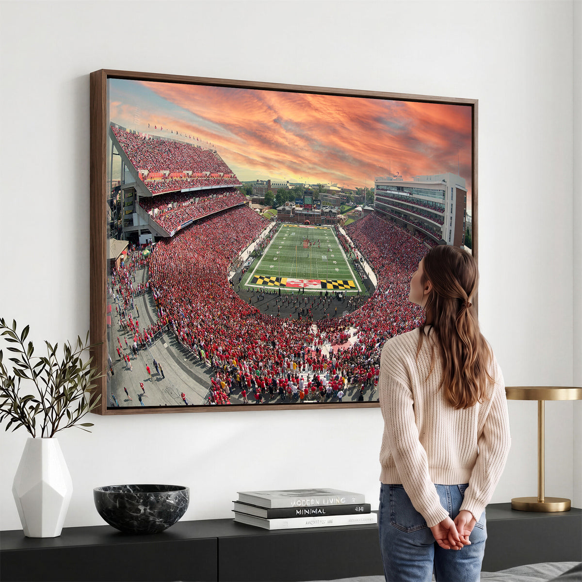 24140-PAN-FL-20X10 - University of Maryland Terrapins Football Team Print - College Park SECU Stadium Wall Art Canvas