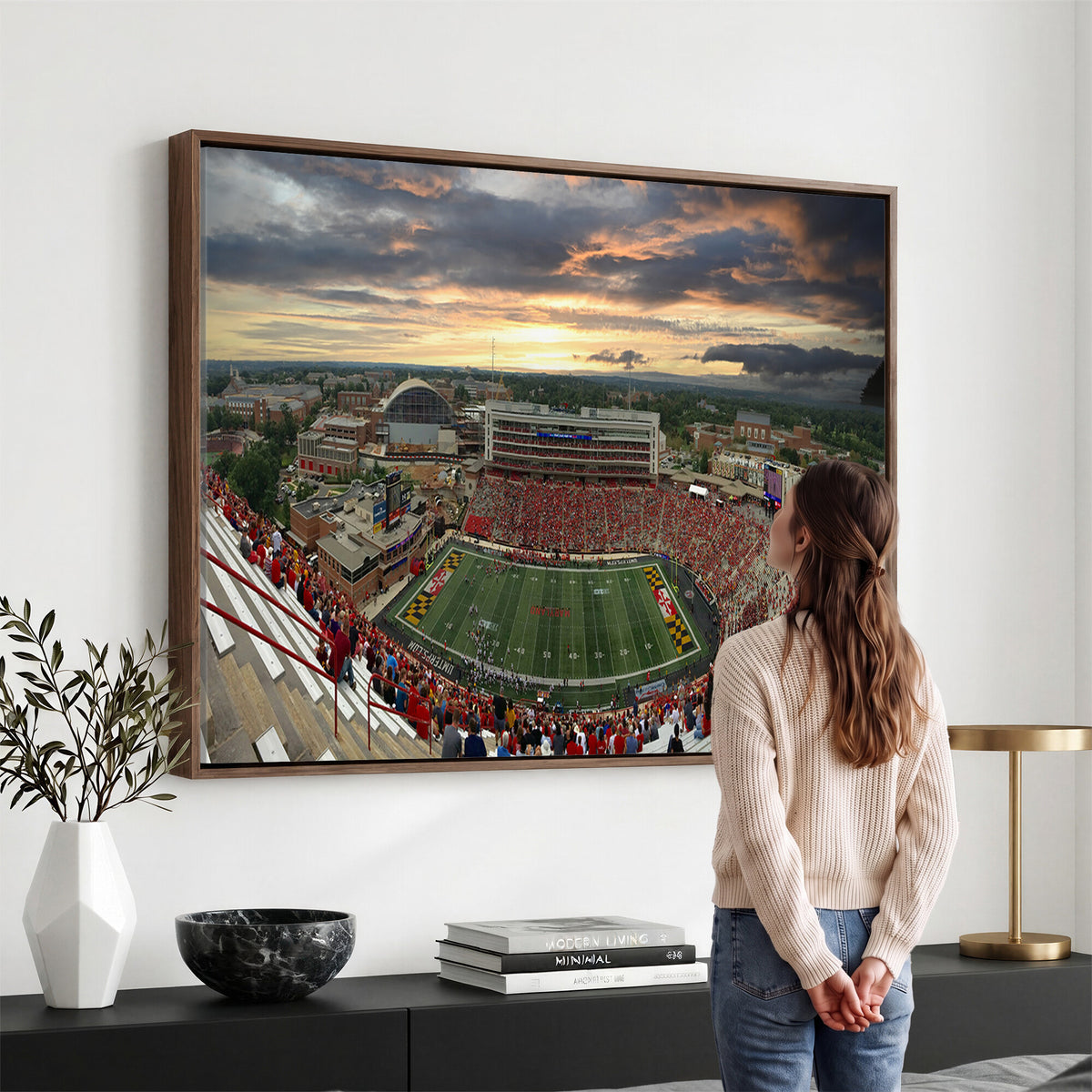 29993-PAN-FL-20X10 - University of Maryland Terrapins Football Team Print - College Park SECU Stadium Wall Art Canvas