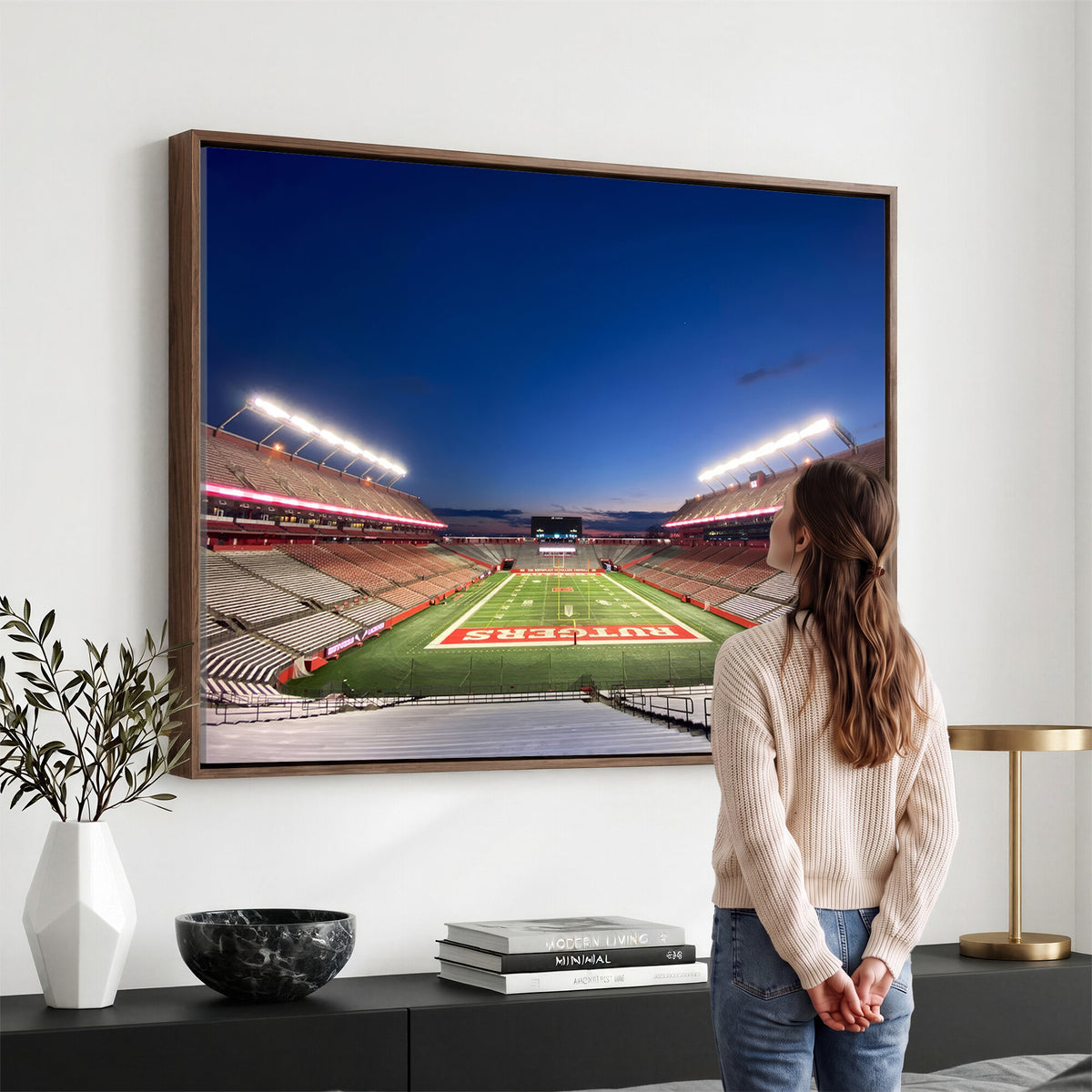 15051-MGV-CV-36X24 - Rutgers Scarlet Knights Football Team Print, Piscataway SHI Stadium