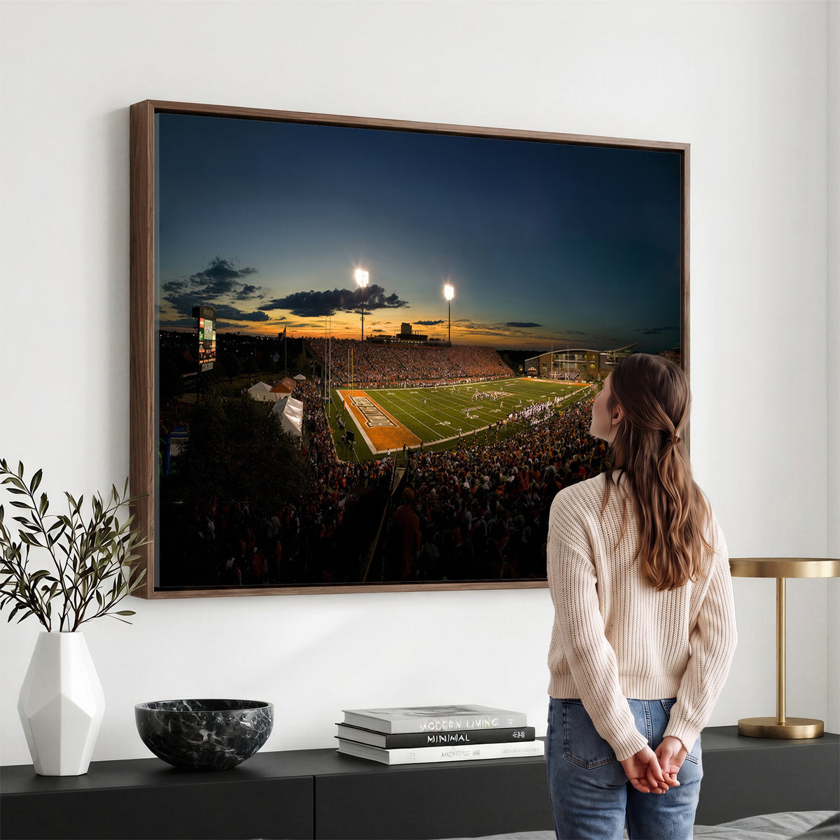 15980-PAN-FL-20X10 - Ball State Cardinals Football Team Print - Muncie Scheumann Stadium Wall Art Canvas Print