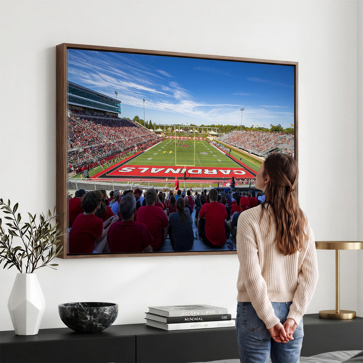 71475-PAN-FL-20X10 - Ball State Cardinals Football Team Print - Muncie Scheumann Stadium Wall Art Canvas Print