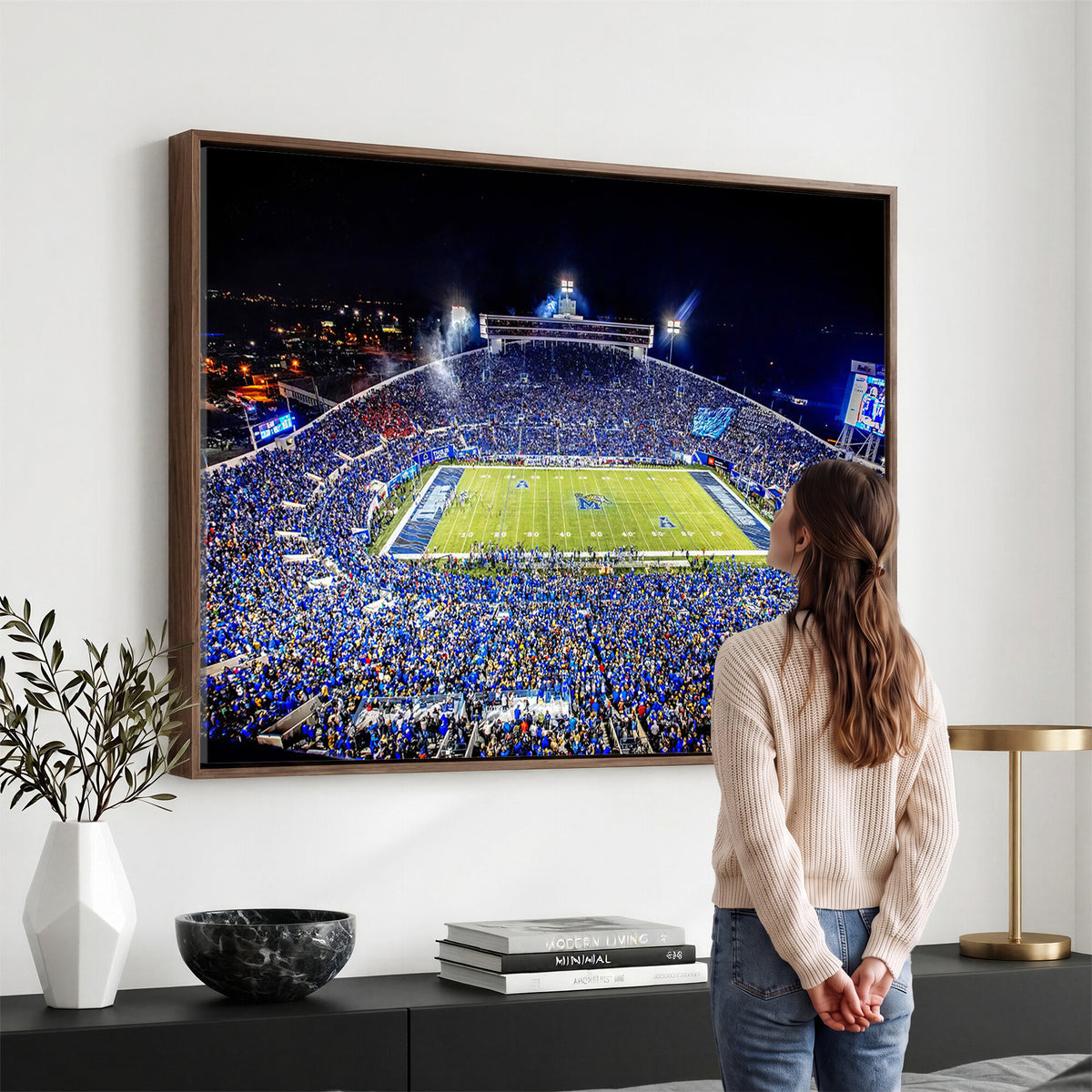 11665-PAN-FL-20X10 - University of Memphis Tigers Football Team Print - Memphis Simmons Bank Liberty Stadium Wall Art