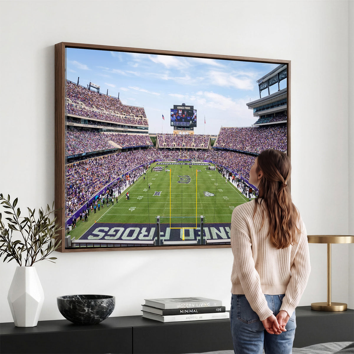 27650-PAN-FL-20X10 - TCU Horned Frogs Football Team Print - Fort Worth Amon G. Carter Stadium Wall Art Canvas Print