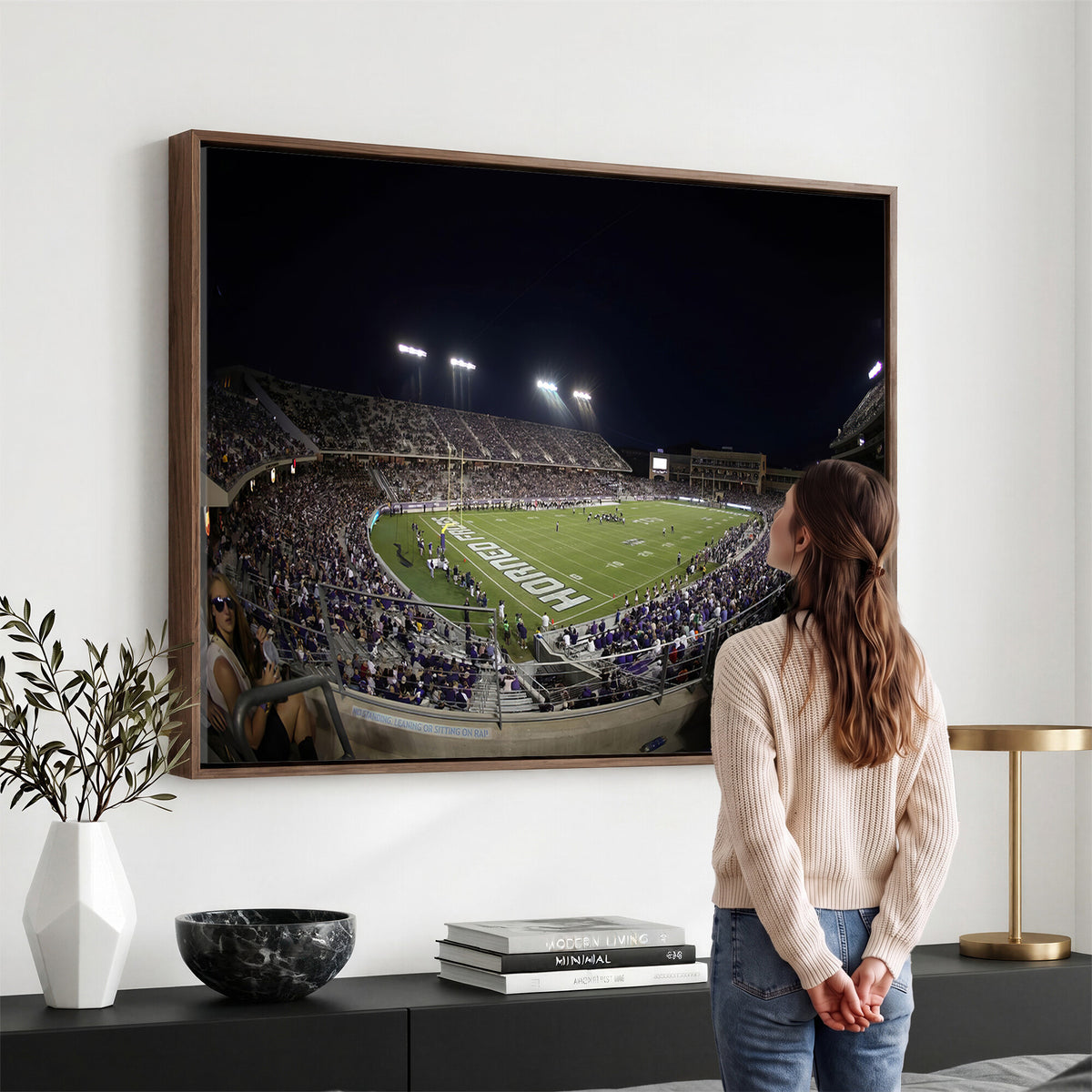 59222-PAN-FL-20X10 - TCU Horned Frogs Football Team Print - Fort Worth Amon G. Carter Stadium Wall Art Canvas Print.
