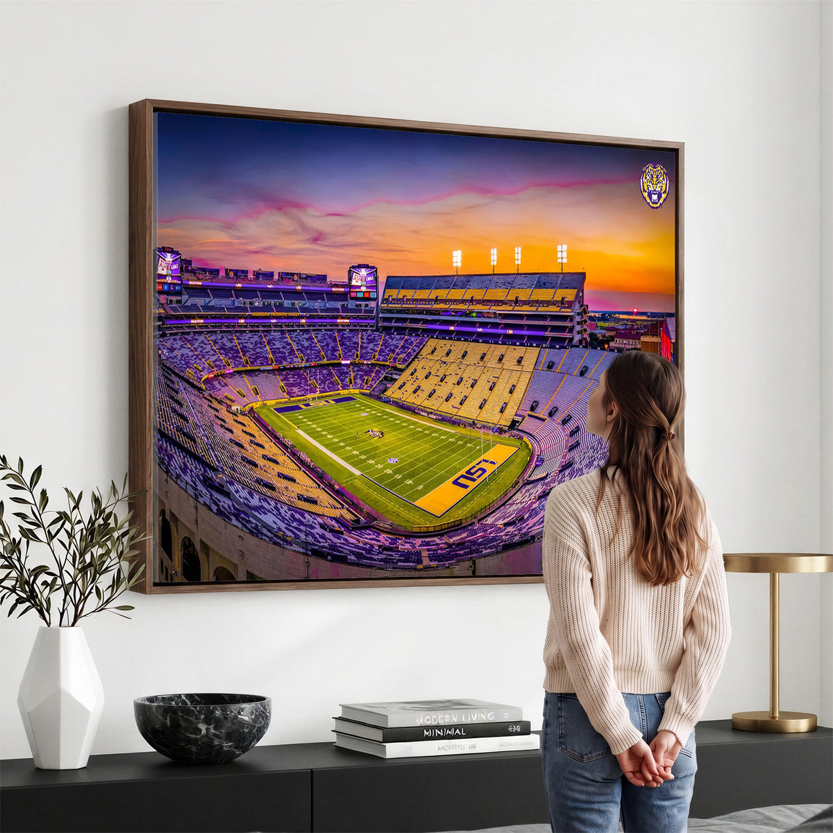 93538-MGV-CV-36X24 - The Louisiana State University Tigers Football Team Print, Framed and Ready to Hang Stadium Print
