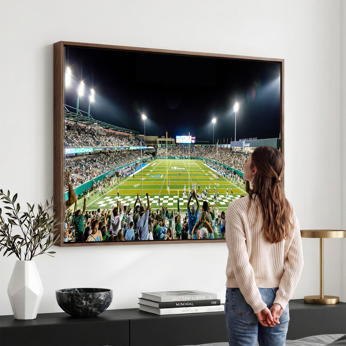 56448-MGV-CV-36X24 - The Tulane University Green Wave Football Team Print, New Orleans Yulman Stadium