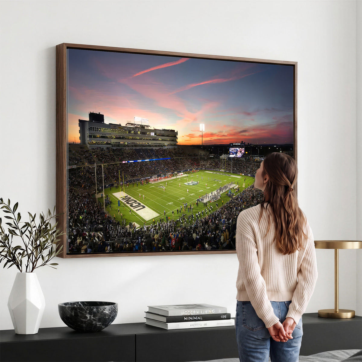 64416-MGV-CV-36X24 - The University of Connecticut UCONN Huskies Football Team Print, Framed and Ready to Hang
