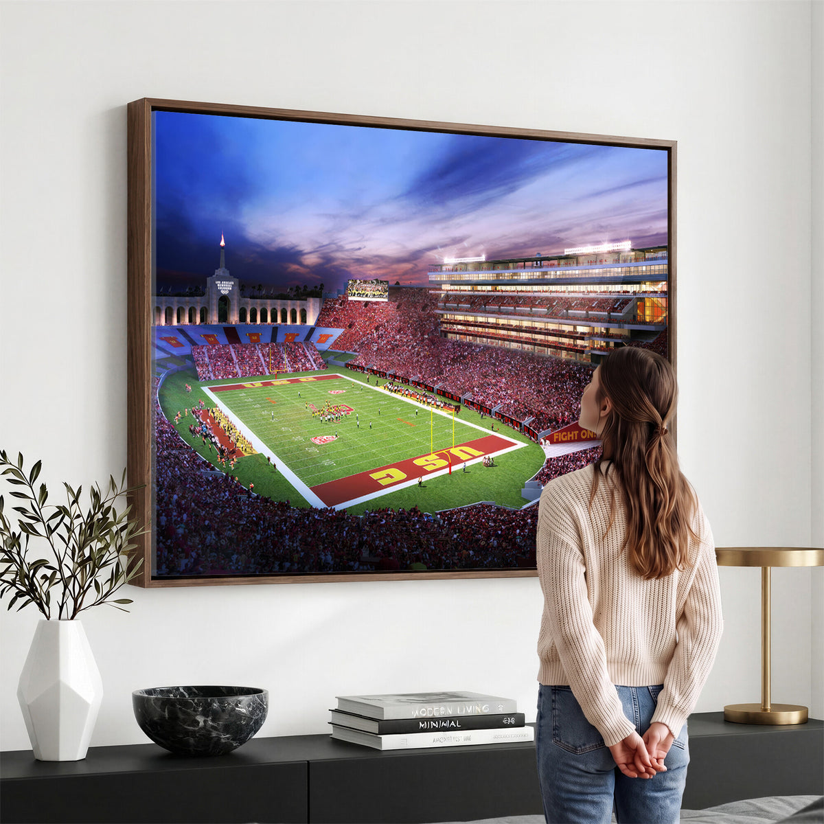 71879-MGV-CV-36X24 - The University of Southern California USC Trojans Football Team Print, Framed and Ready to Hang