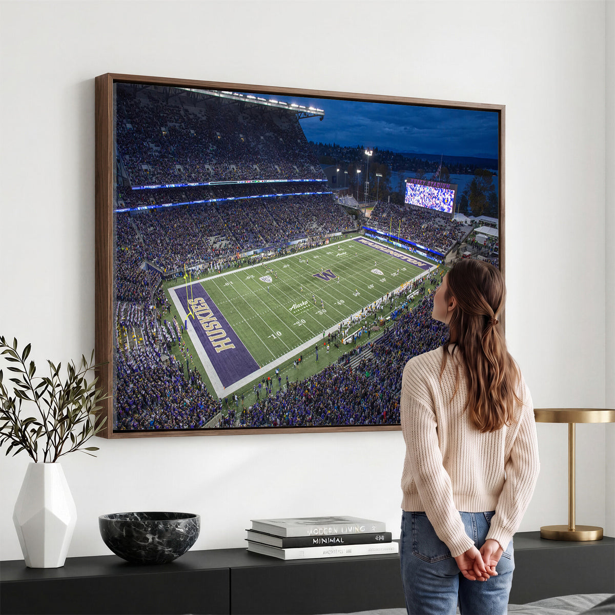 84780-MGV-CV-36X24 - The University of Washington Huskies Football Team Print, Framed and Ready to Hang