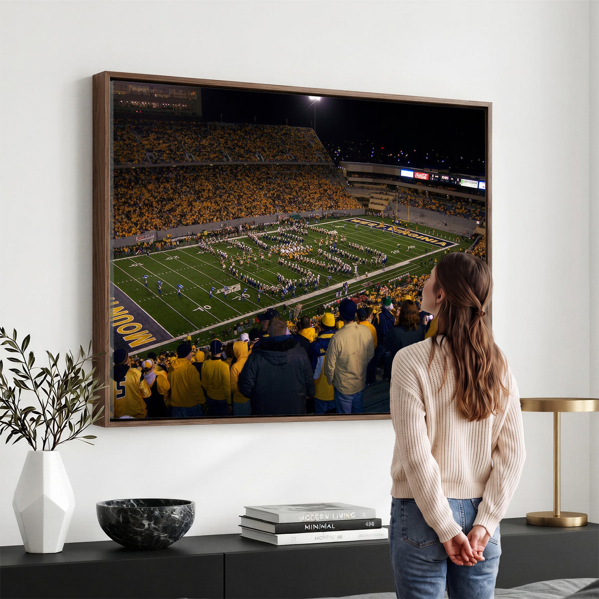 58154-MGV-CV-36X24 - West Virginia University Mountaineers Football Team Print, Milan Puskar Stadium, Morgantown