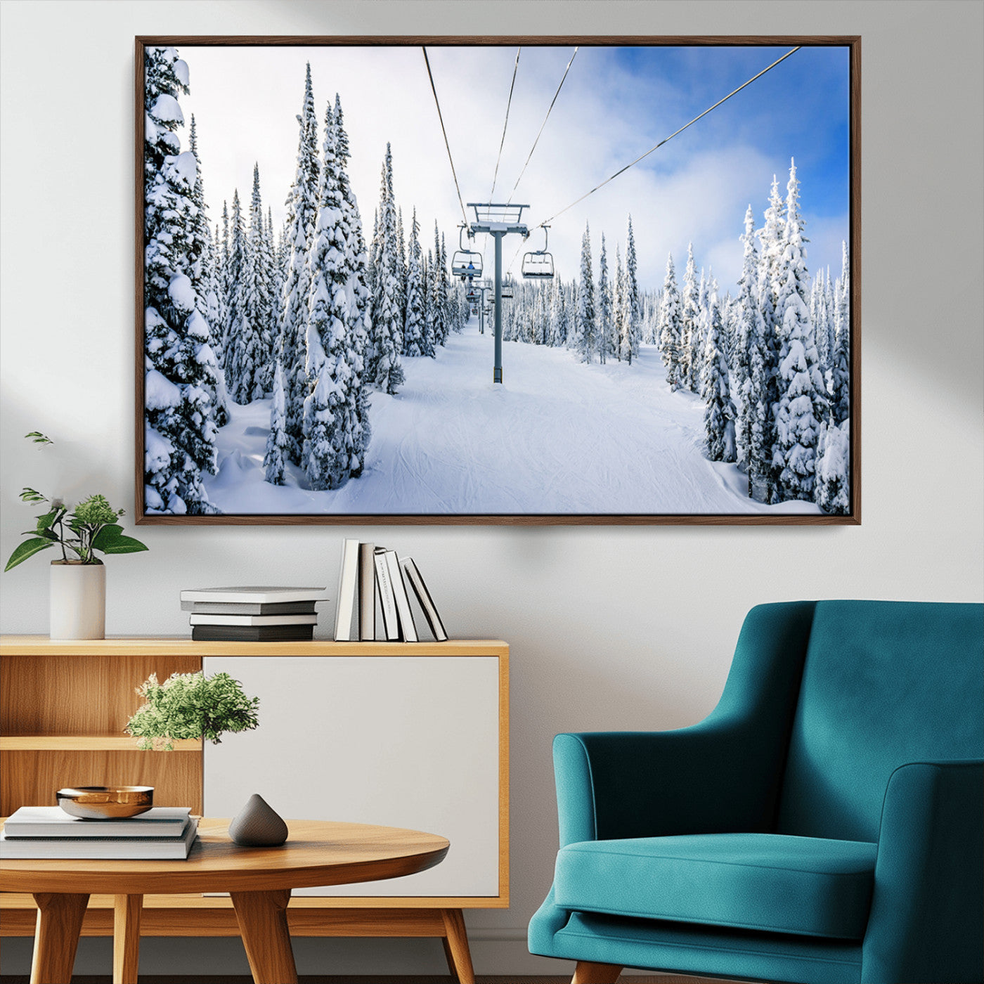 MGV-FC-36X24 - Winter Ski Lift Wall Art Print - Landscape Wall Art | Snowy Mountain Adventure | Perfect for Cabin