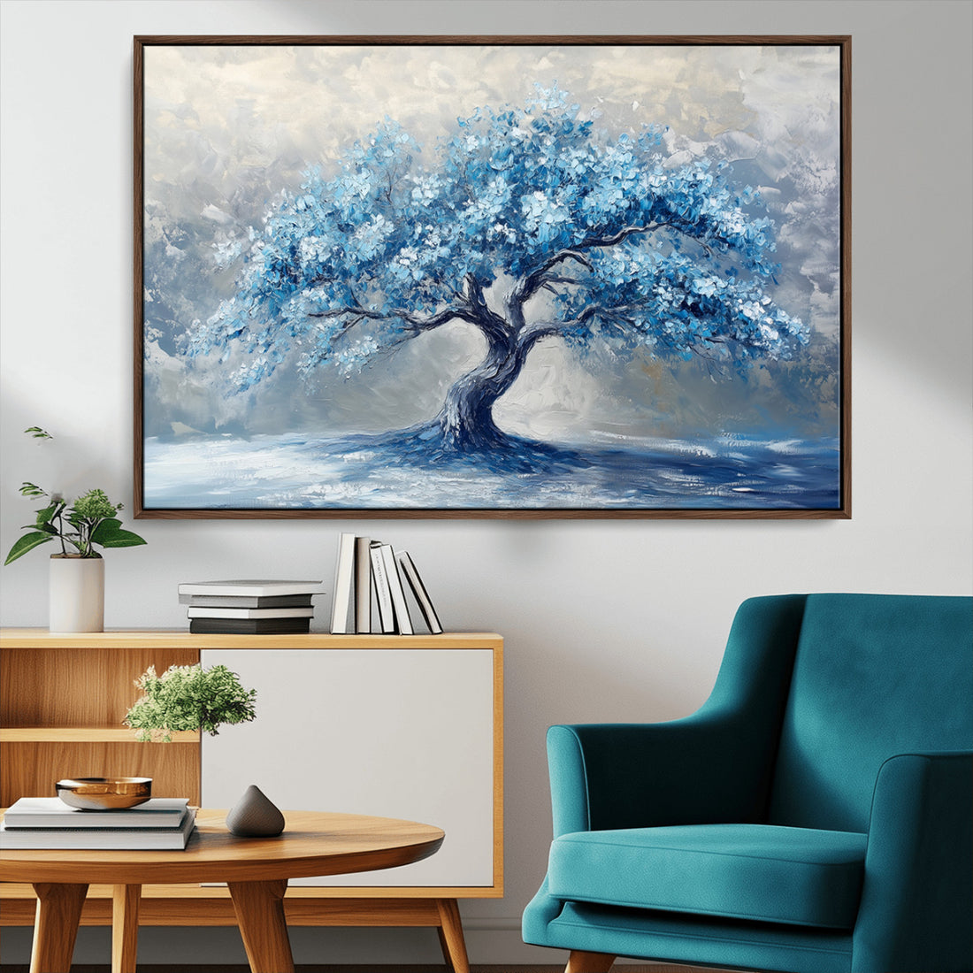 Abstract Blue Tree Art Canvas Print, Majestic Tree Wall Art