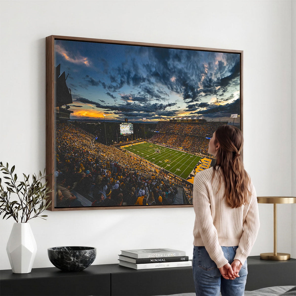 61020-MGV-CV-36X24 - University of Wyoming Cowboys Football Team Print, Laramie, Framed and Ready to Hang