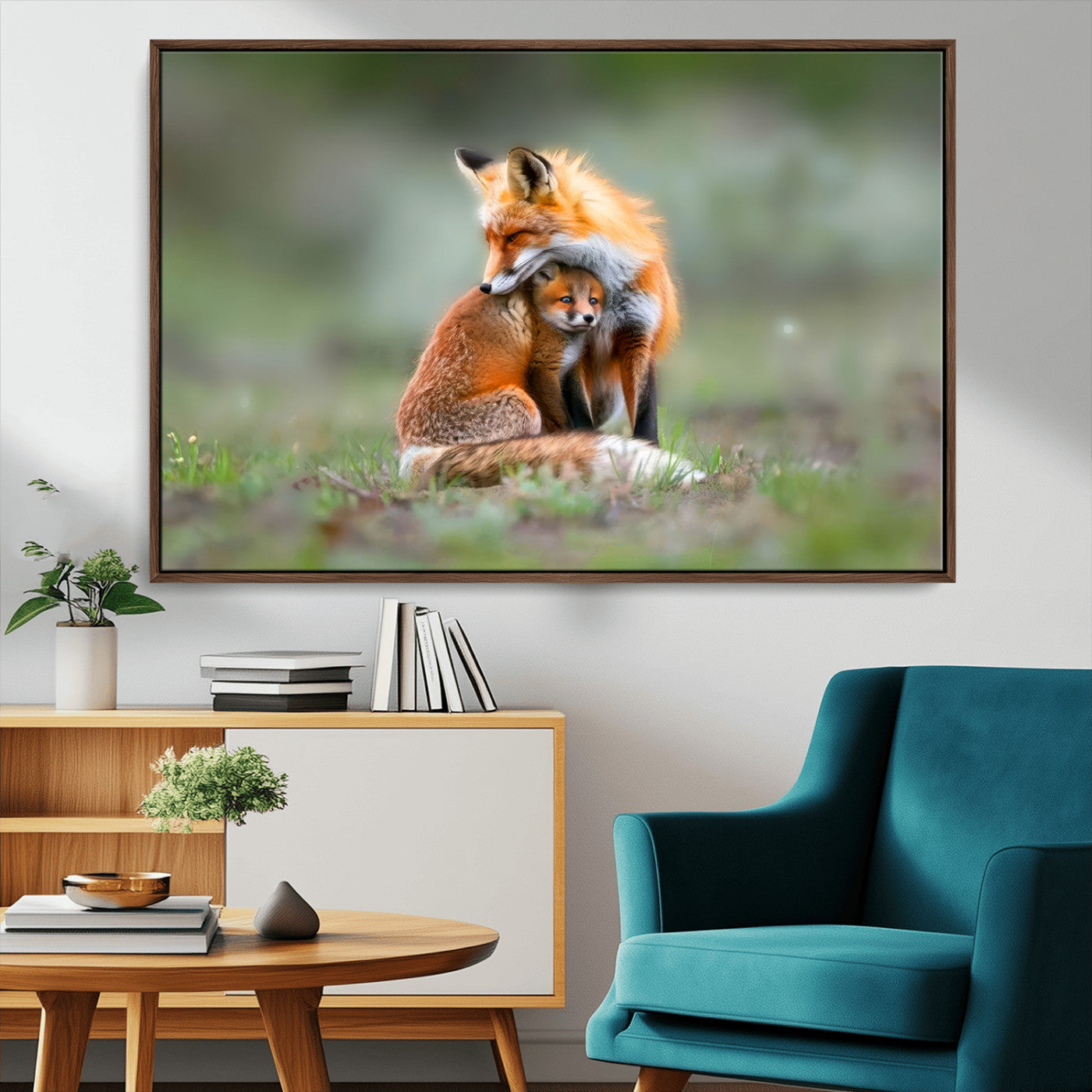 MGV-FC-36X24 - Heartwarming Fox and Baby Cub Wall Art | Ready to Hang Canvas Print of Foxes in Nature | Perfect for