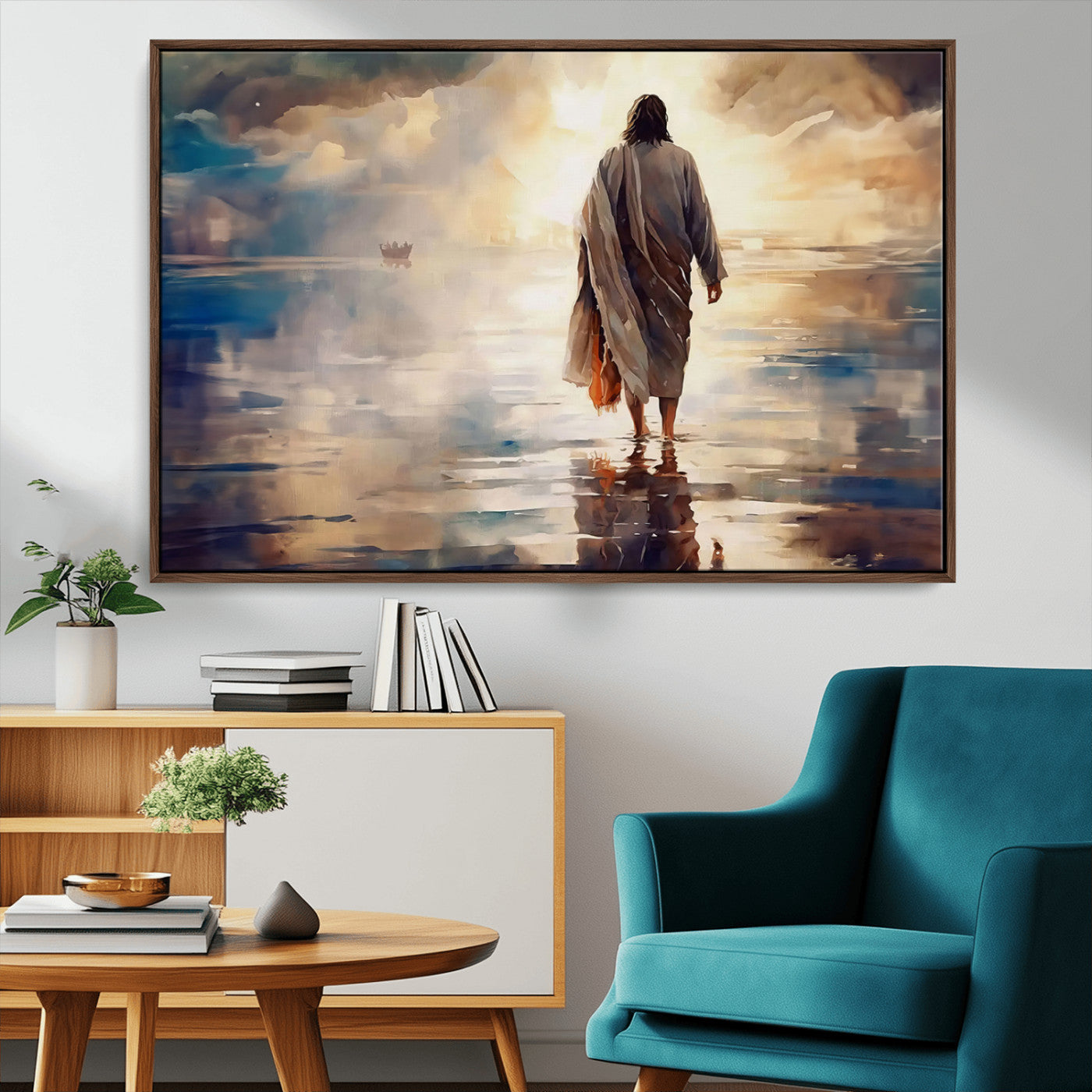 MGV-FC-36X24 - Jesus Walking on Water Wall Art | Ready to Hang Spiritual Triptych Canvas Print | Inspirational