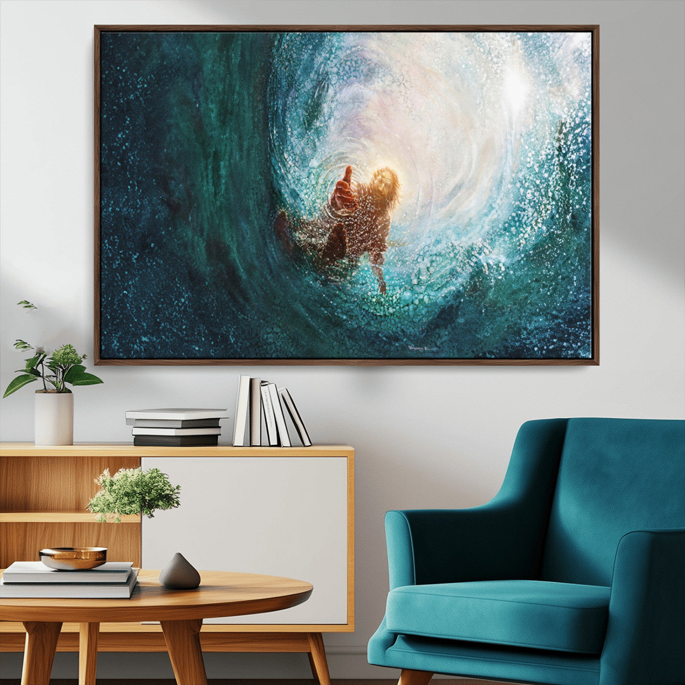 MGV-FC-36X24 - Powerful Jesus Canvas Print - Hand of Salvation, Inspirational Wall Art - Framed, Ready to Hang for