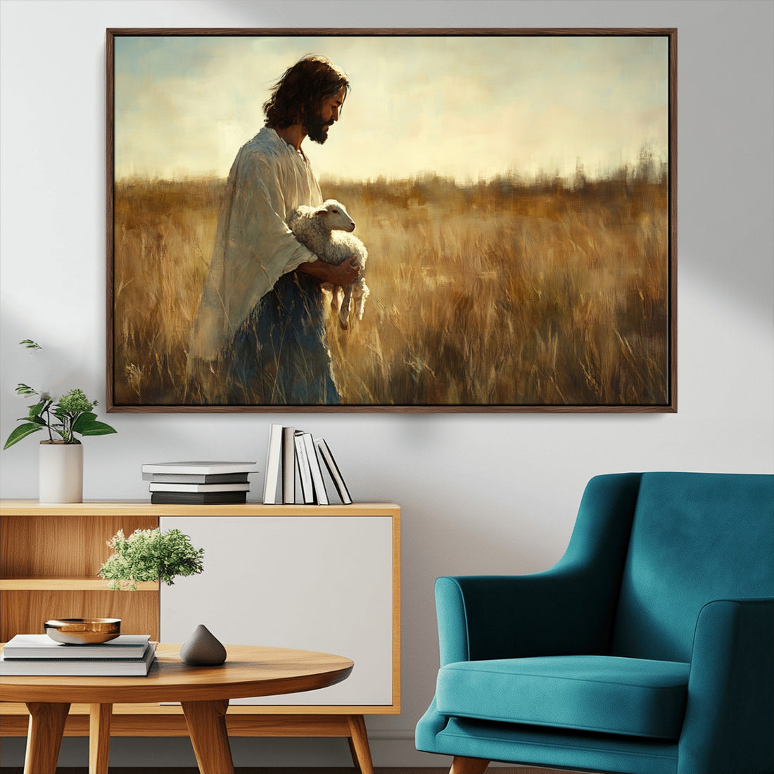 Jesus the Good Shepherd Wall Art Canvas Print, Inspirational Christian Religious Print for Prayer Room