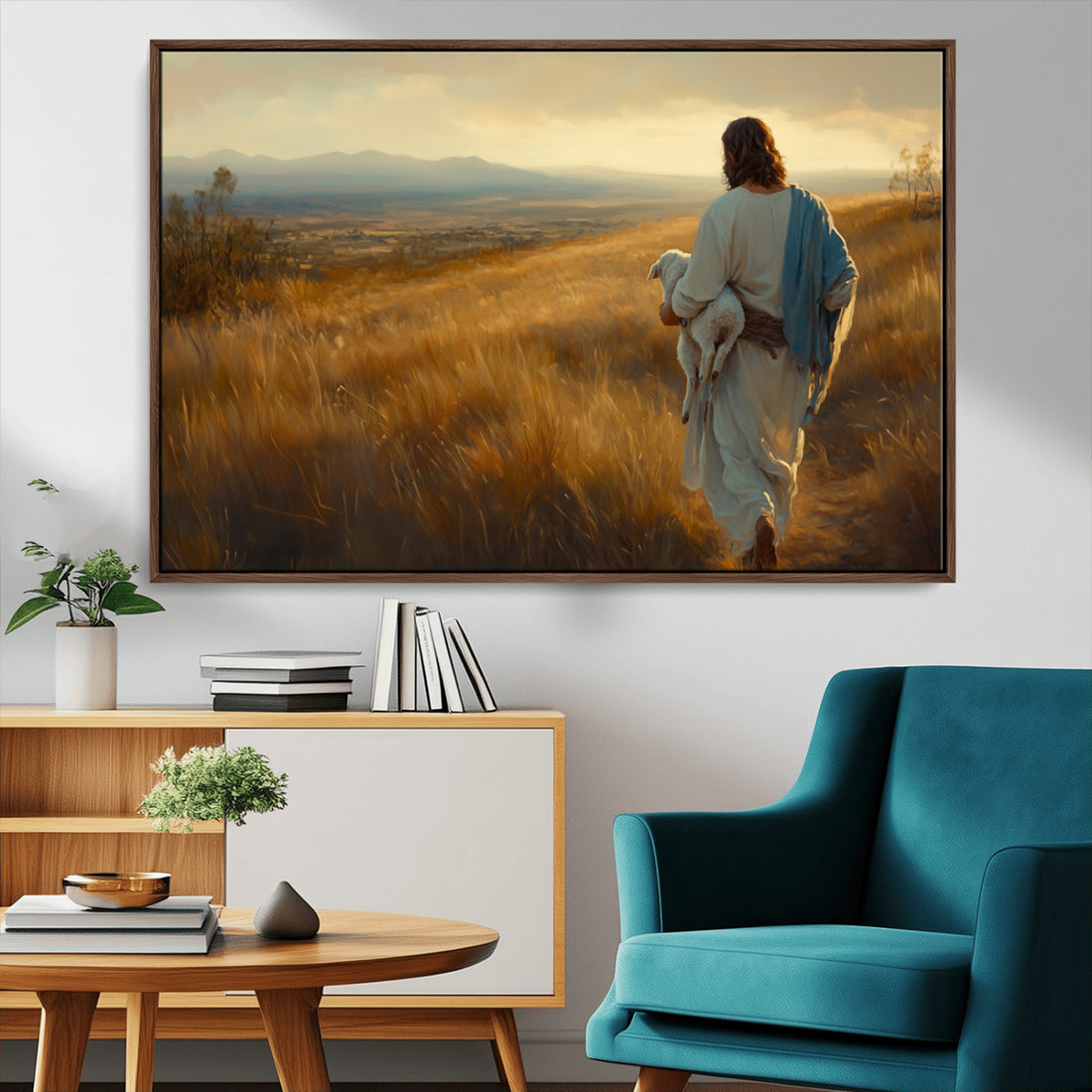 Jesus the Good Shepherd Wall Art Canvas Print, Inspirational Christian Religious Art for Home