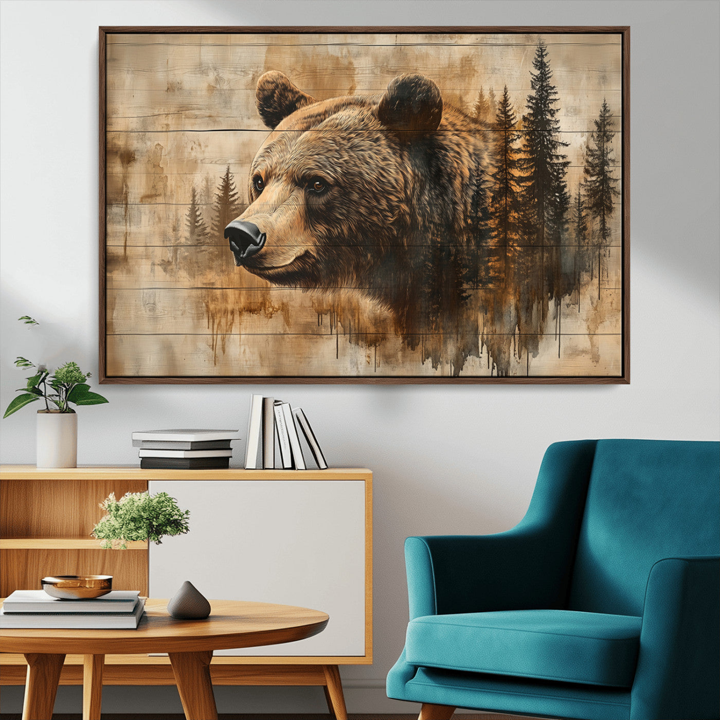 MGV-FC-36X24 - Rustic Grizzly Bear Wall Art, Abstract Grizzly 399 Bear Wall Art Canvas Print - Woodland Wildlife