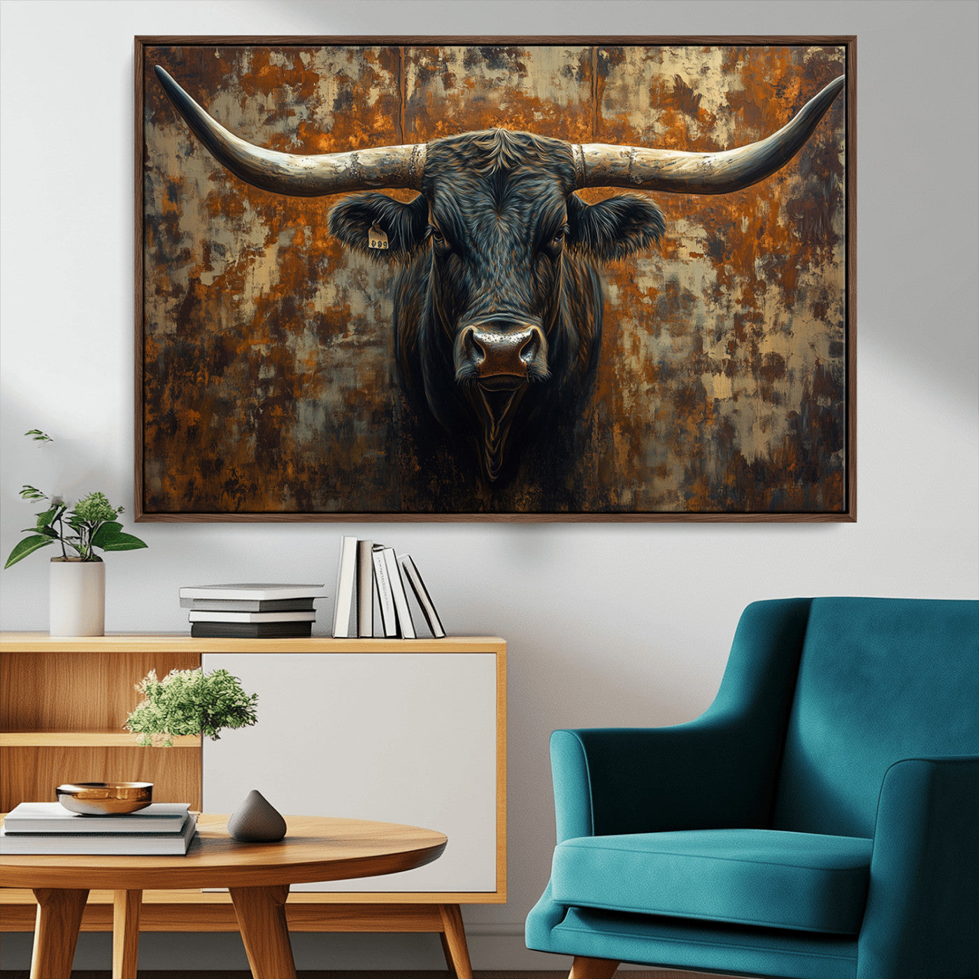 MGV-FC-36X24 - Longhorn Texas Cow Bull Wall Art | Rustic Farmhouse Canvas Print | Ready to Hang Barn Decor for