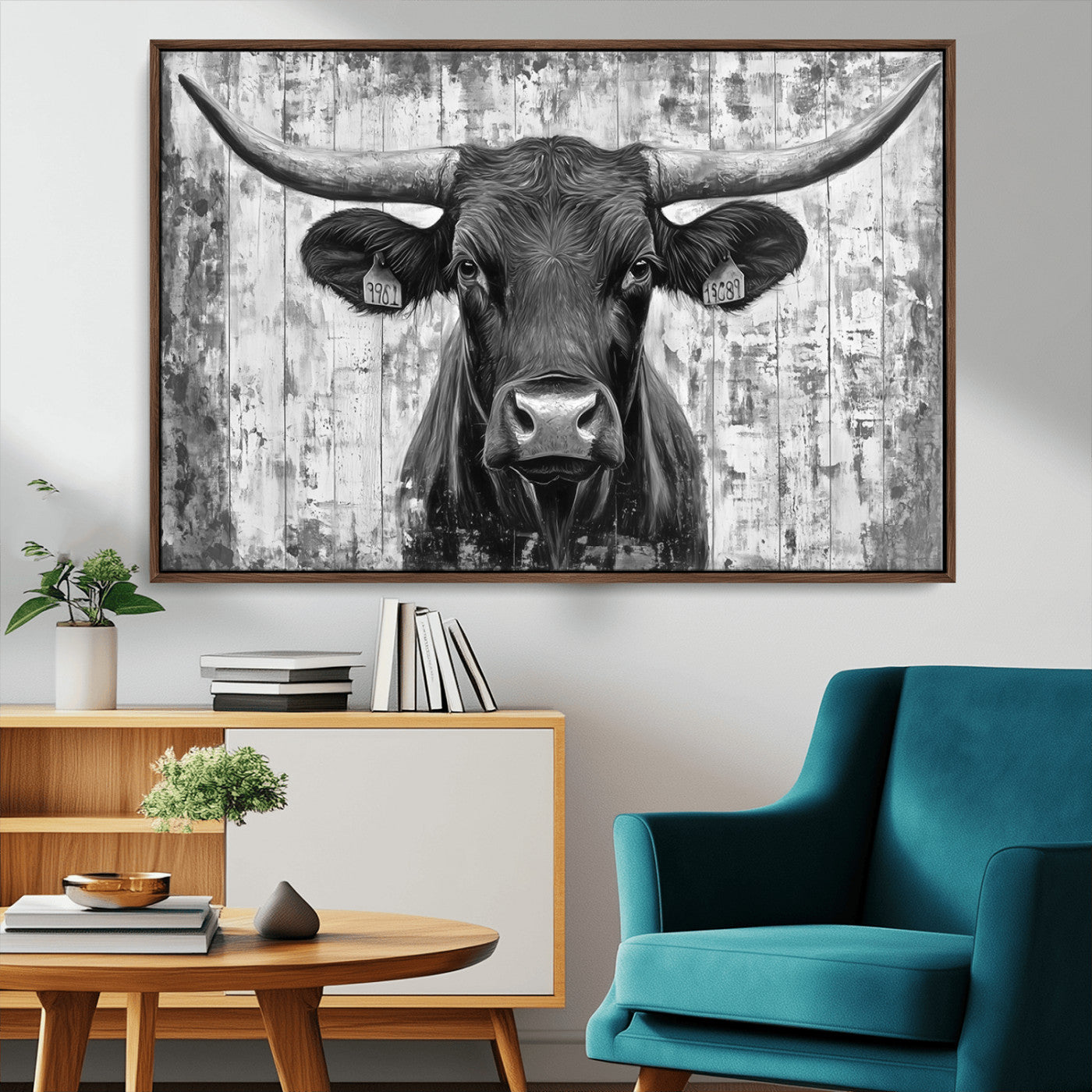 MGV-FC-36X24 - Abstract Longhorn Bull Wall Art Canvas Print - Rustic Texas Western Cow Artwork