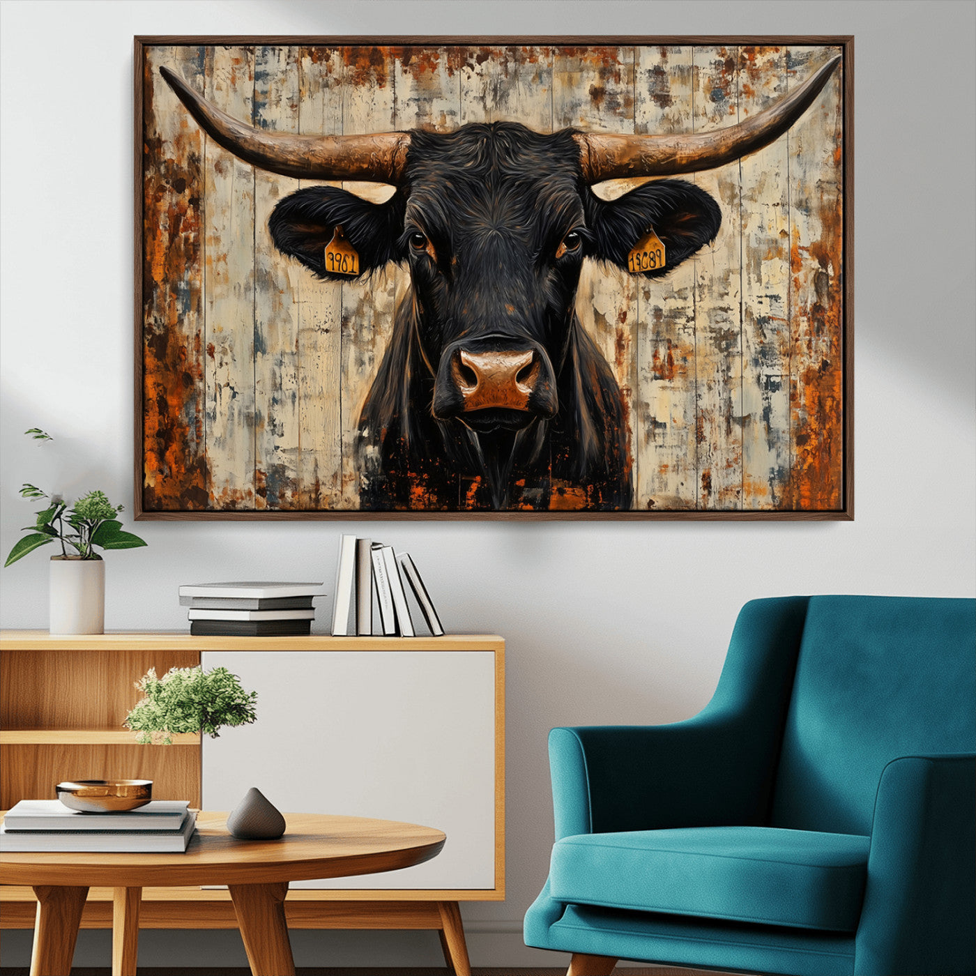 MGV-FC-36X24 - Rustic Texas Artwork Wall Art Canvas Print - Abstract Cow Longhorn Bull Wall Art Canvas Print