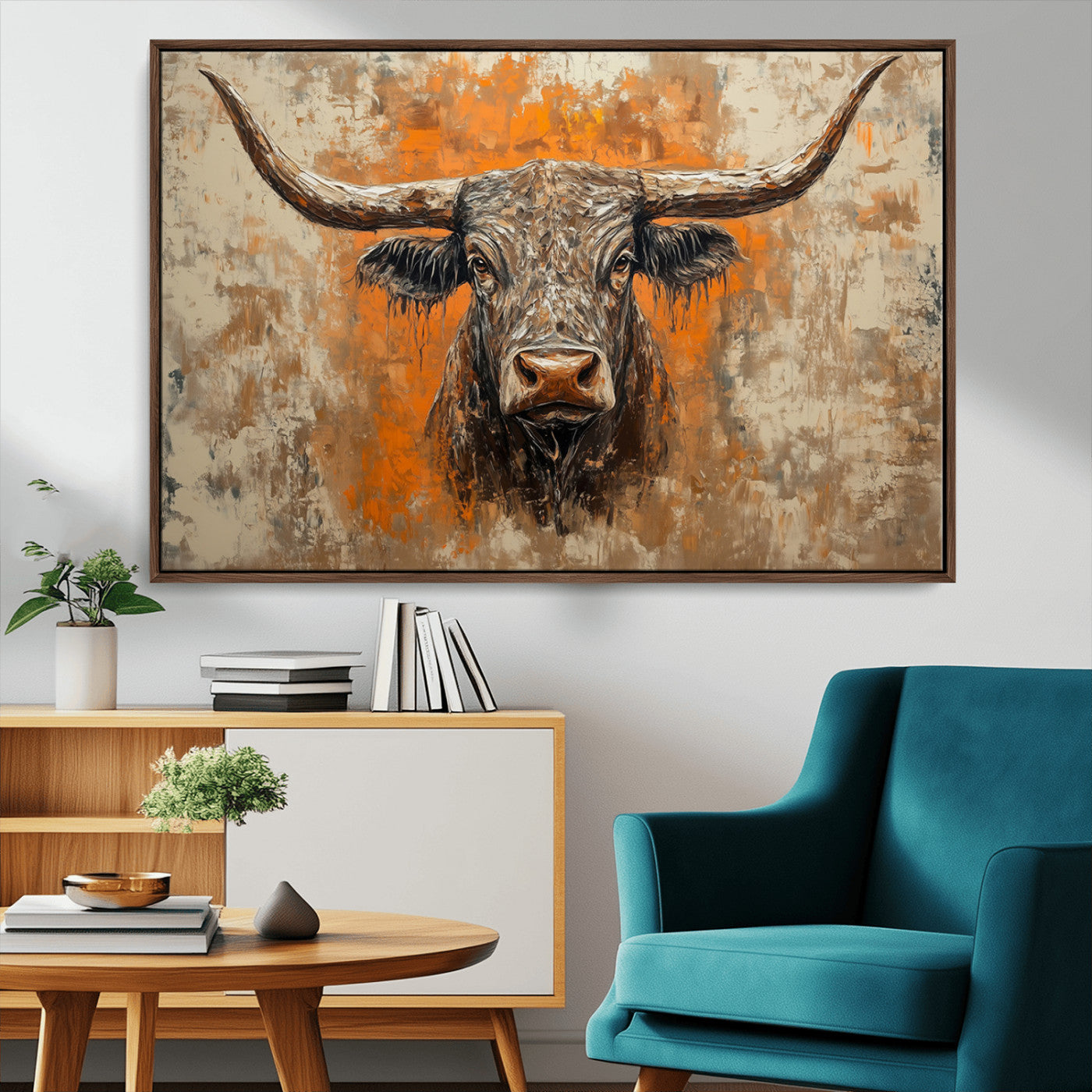 MGV-FC-36X24 - Abstract Cow Longhorn Bull Wall Art Canvas Print - Rustic Texas Western Cattle Artwork