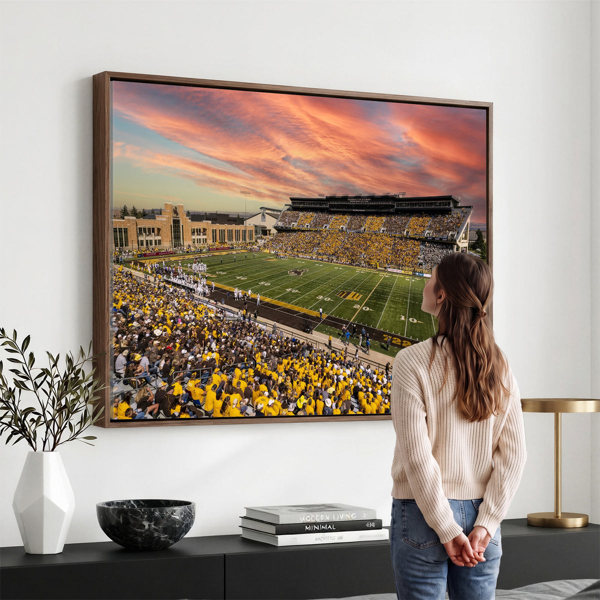 90508-MGV-CV-36X24 - University of Wyoming Cowboys Football Team Print, Laramie, Extra Large Game Room Wall Decor