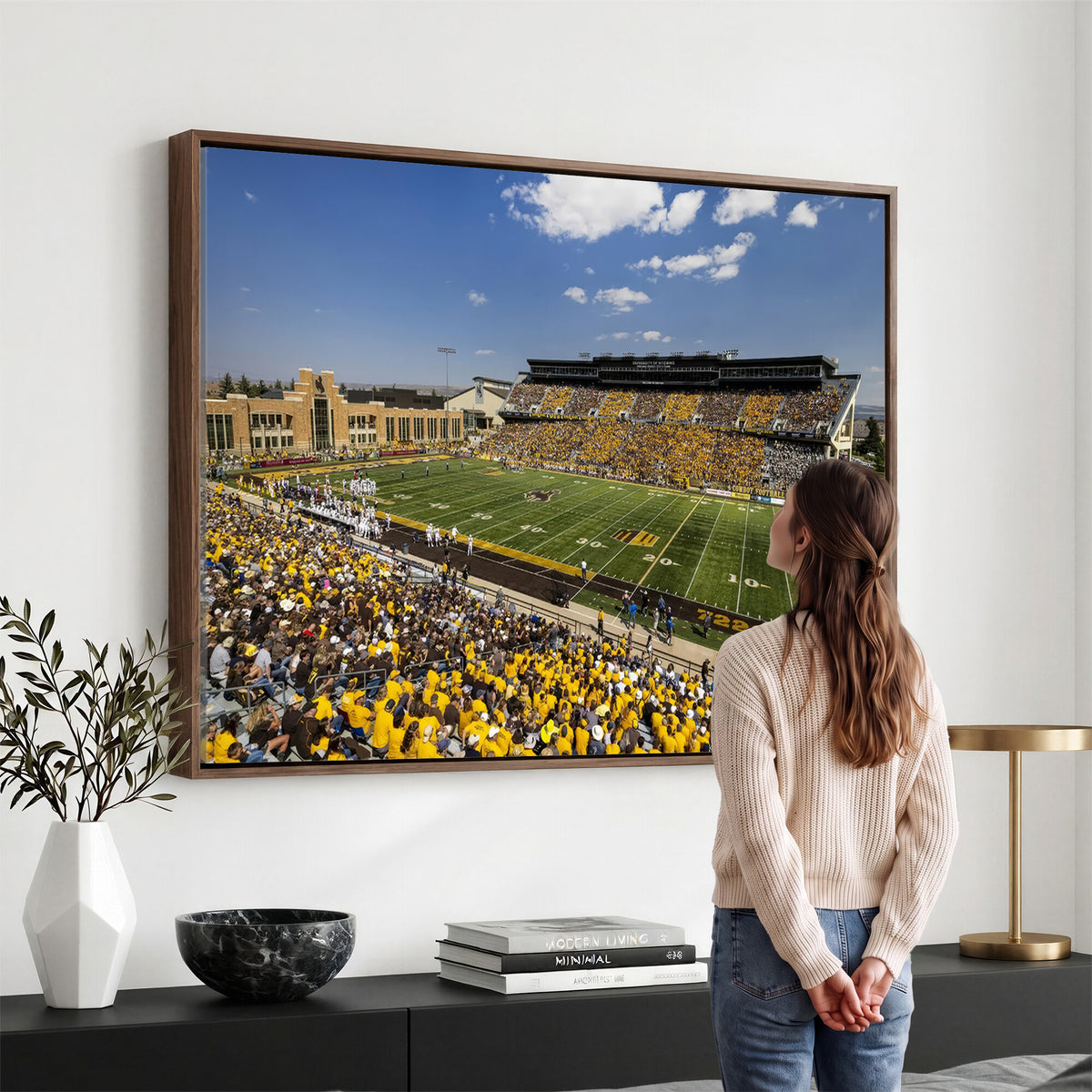 75112-MGV-CV-36X24 - University of Wyoming Cowboys Football Team Print, Laramie, Home Bar Wall Decor