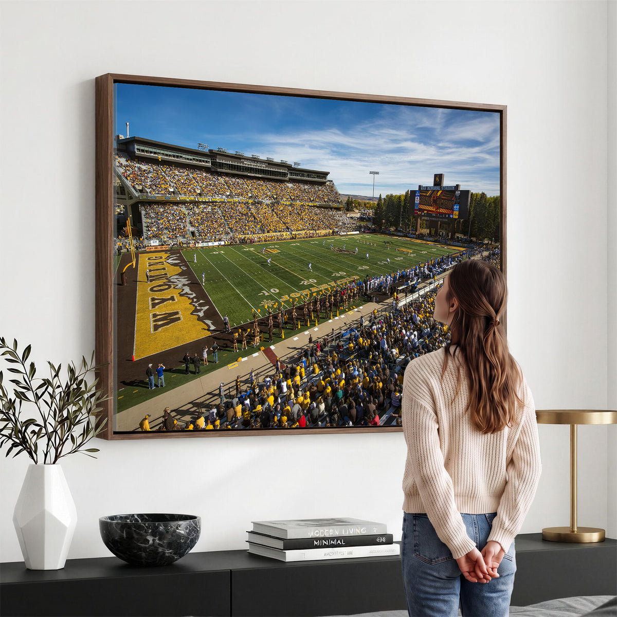 89846-MGV-CV-36X24 - University of Wyoming Cowboys Football Team Print, Laramie, Man Cave Wall Decor