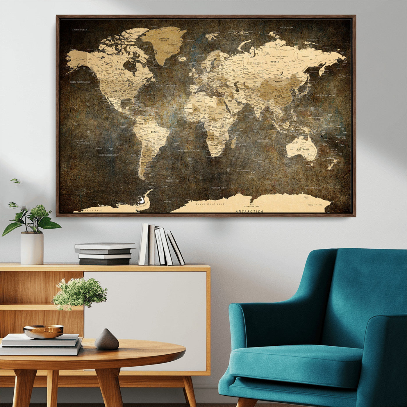 MGV-FC-36X24 - Push Pin World Map Canvas Print – Framed Wall Art for Couples to Track Their Travels – Anniversary