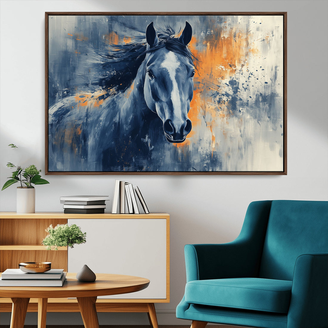 Abstract Blue Horse Wall Art Print Canvas | Western Horse Wall Art for Farmhouse Decor