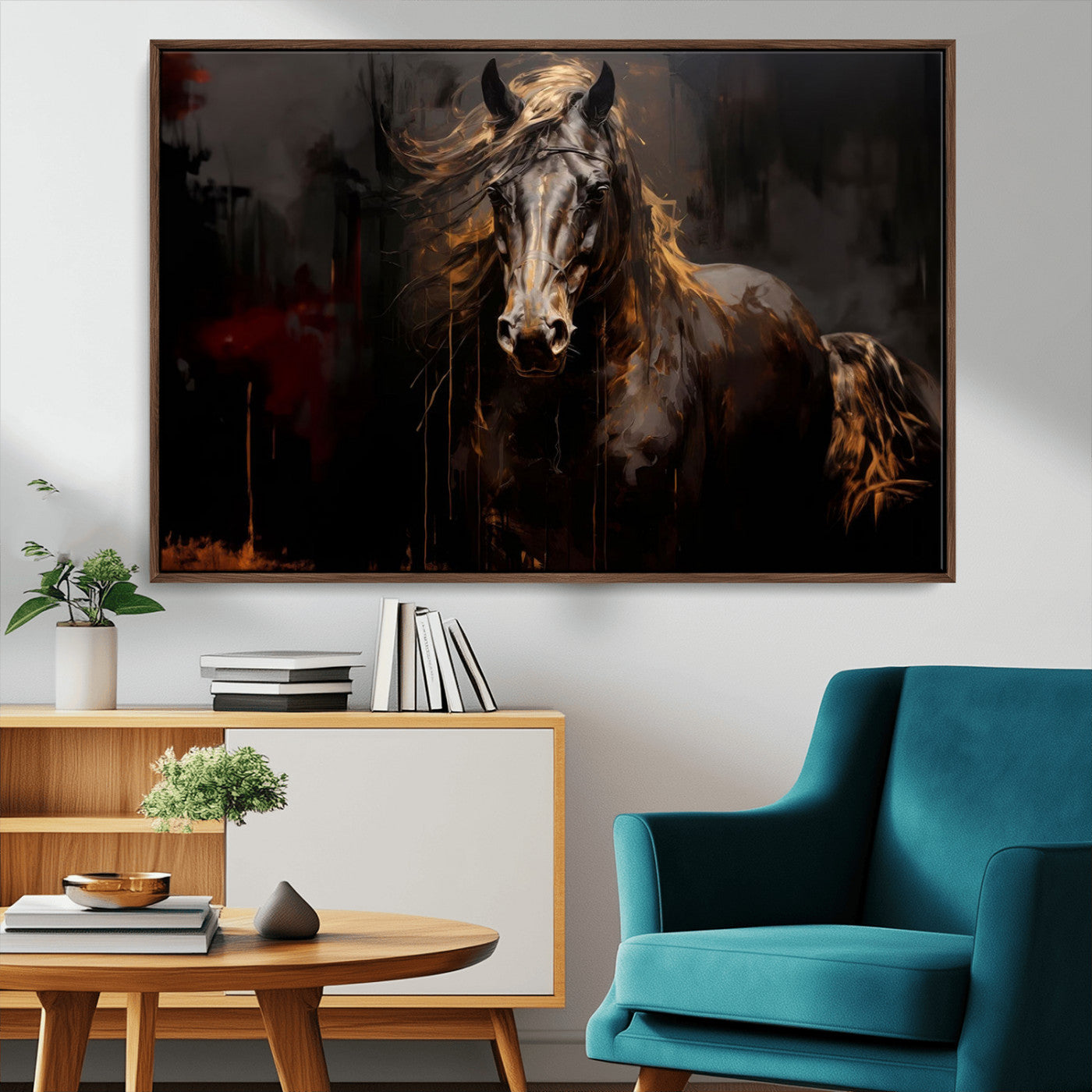 MGV-FC-36X24 - Abstract Black Horse Canvas Print for Farmhouse Wall Art | Abstract Equine Wall Art | Western Decor