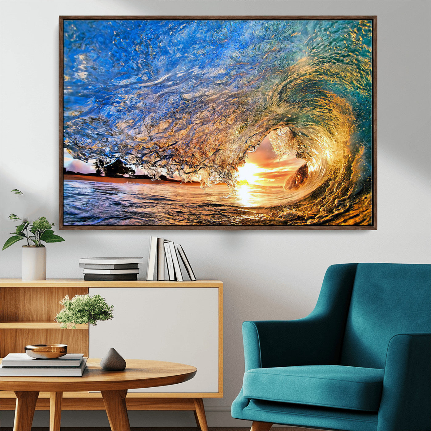 MGV-FC-36X24 - Ocean Wave at Sunset Canvas Wall Art – Vibrant Coastal Beach Waves Print, Large Nautical Decor,