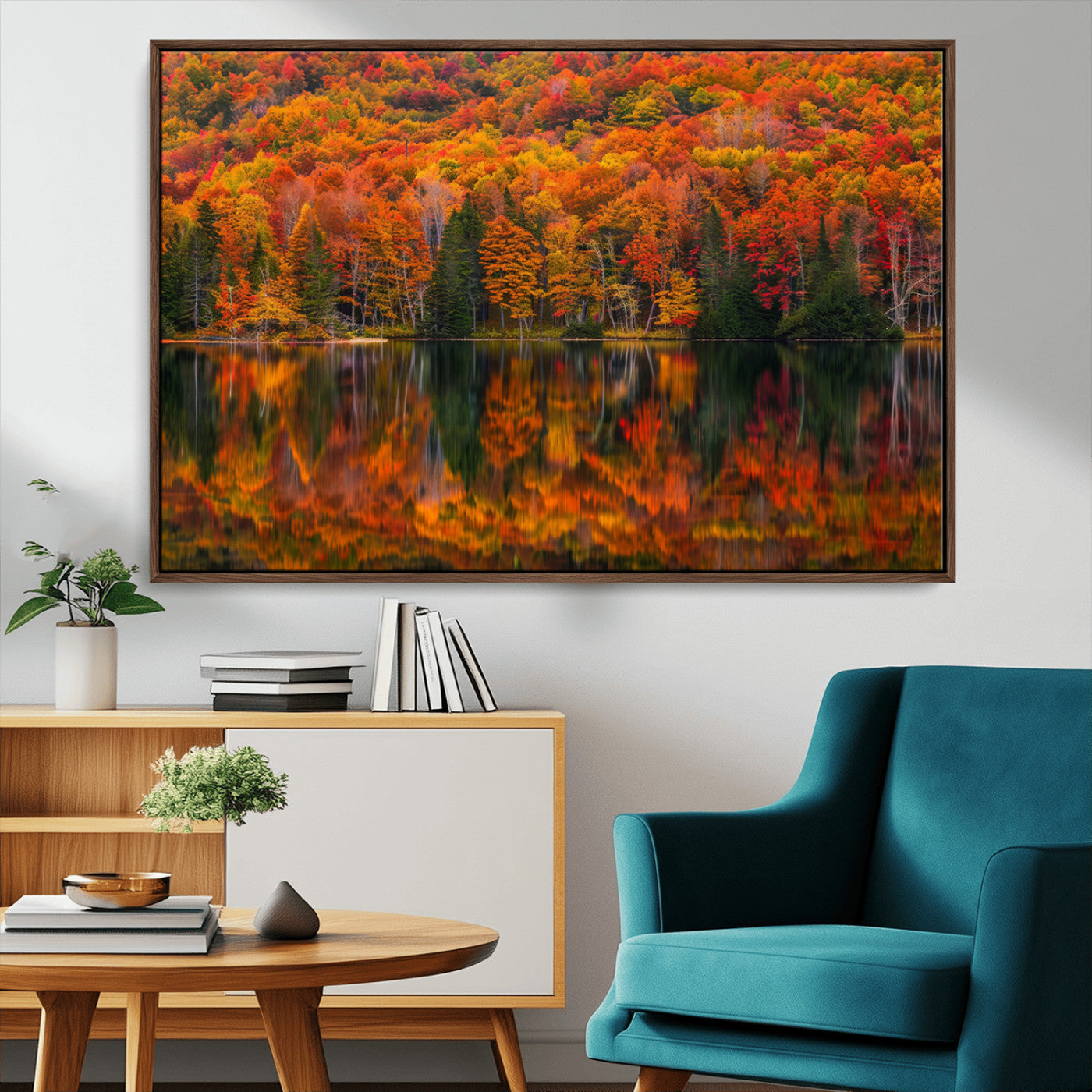 MGV-FC-36X24 - Fall Foliage Wall Art - Autumn Reflection Canvas Print, Stunning Fall Foliage Wall Art, Serene Lake