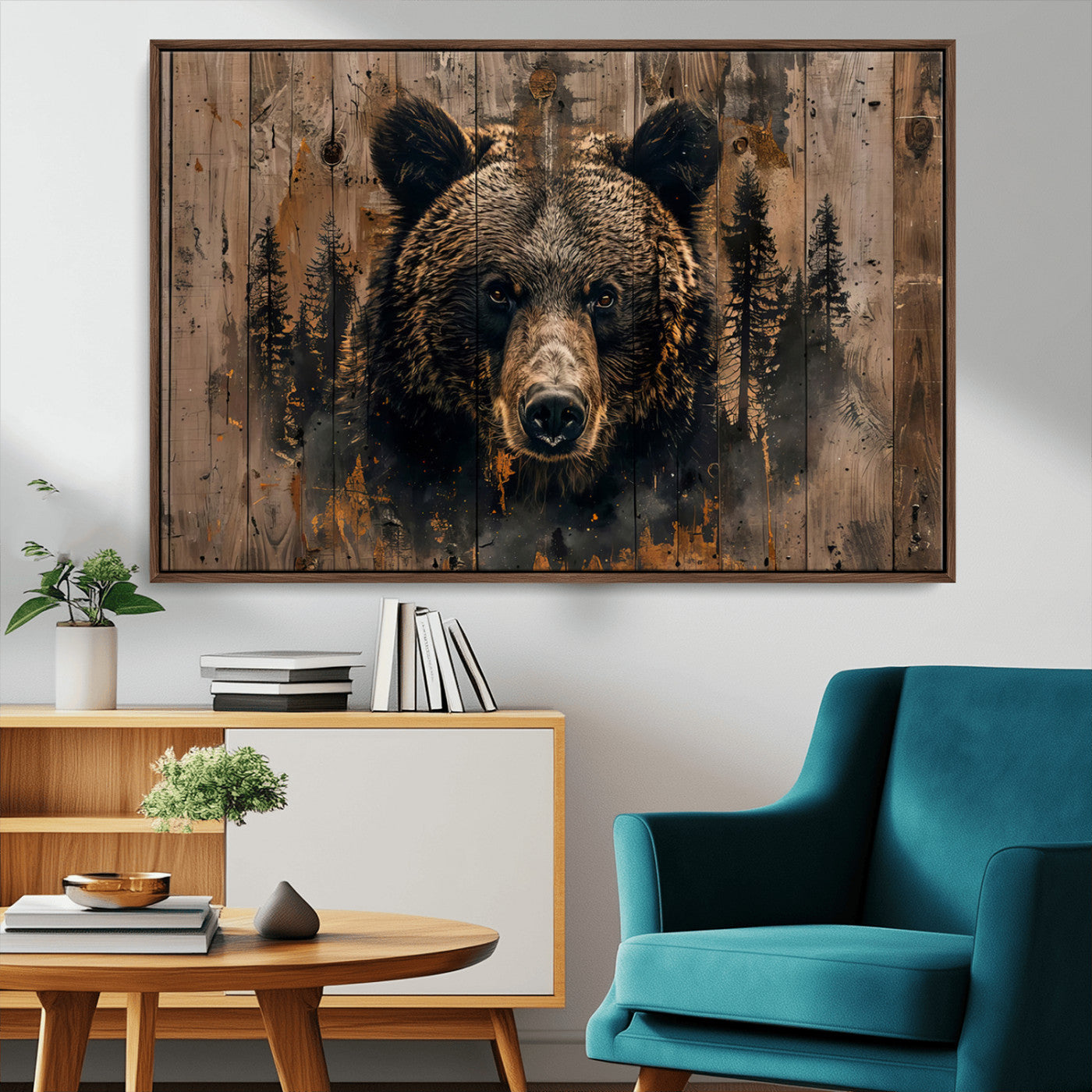 MGV-FC-36X24 - Rustic Grizzly 399 Wall Art | Triptych Canvas Print | Rustic Cabin Wall Decor | Perfect for