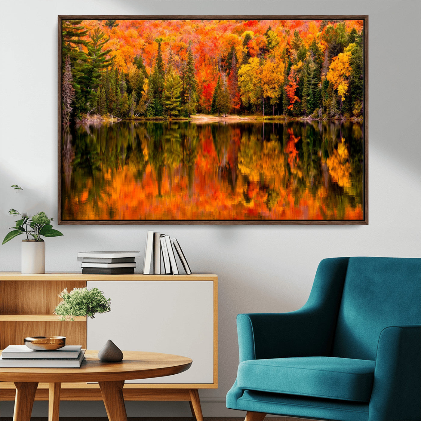 MGV-FC-36X24 - Forest Reflection Art | Autumn Forest Reflection Wall Art | Triptych Canvas Print | Vibrant Fall