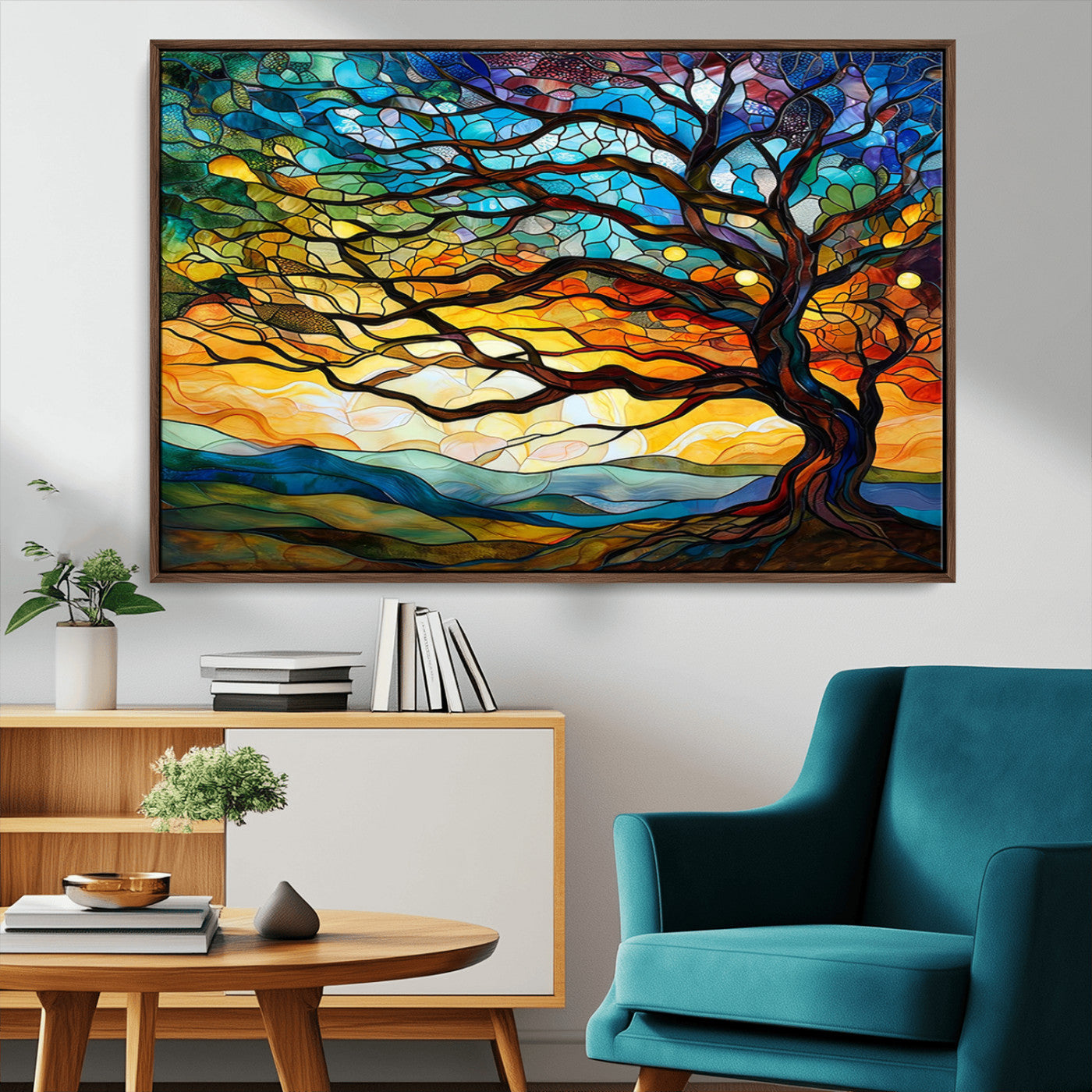 MGV-FC-36X24 - Vibrant Mosaic Tree of Life Wall Art | Stained Glass Style Canvas Print | Ready to Hang Artistic