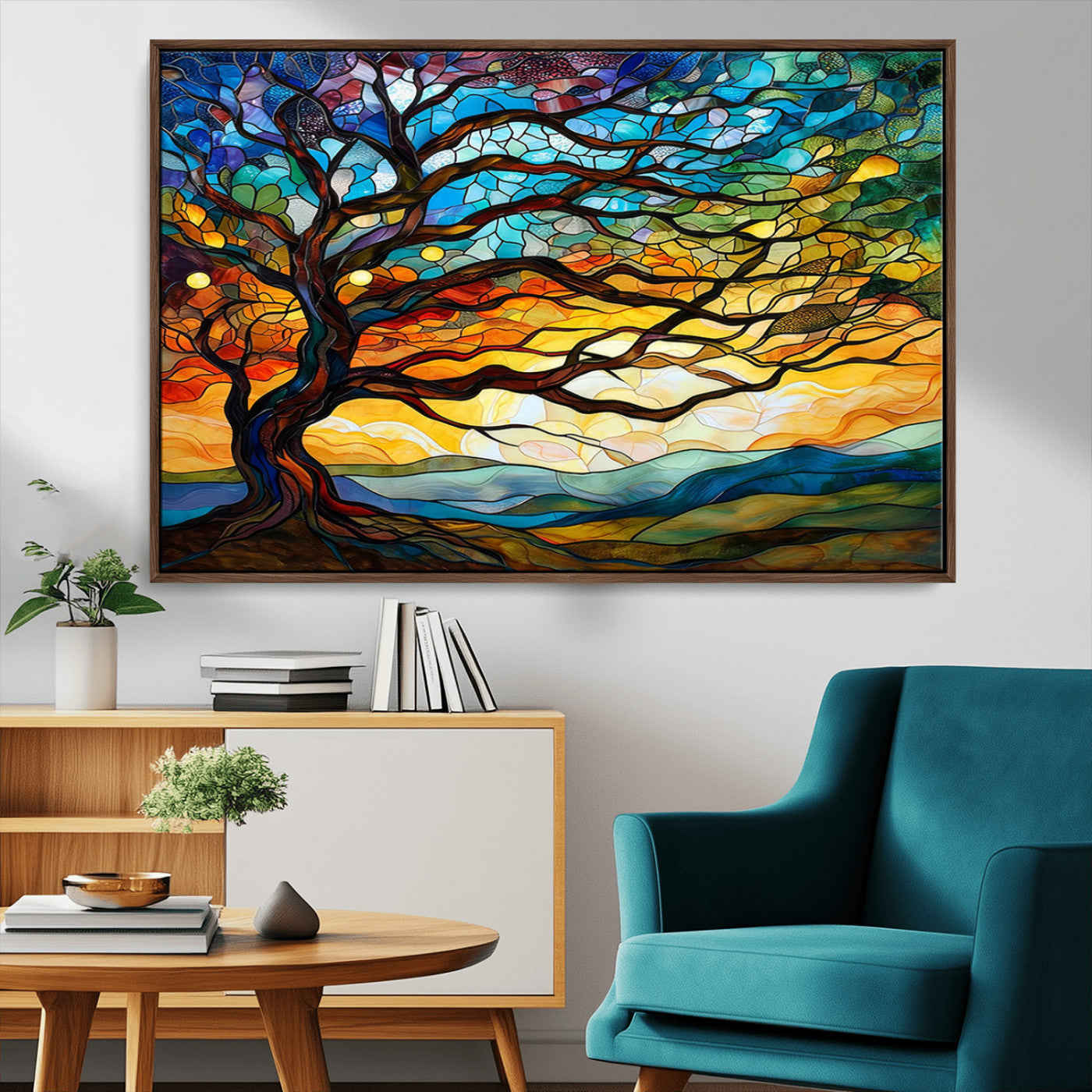 MGV-FC-36X24 - Mosaic Tree Wall Art | Ready to Hang Stained Glass Style Canvas Print | Farmhouse Wall Decor, Cabin