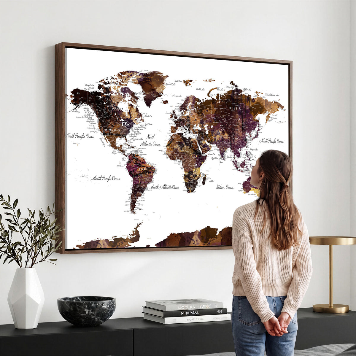 50611-PAN-FL-20X10 - World Map Canvas Print | Detailed Map of the World Wall Art