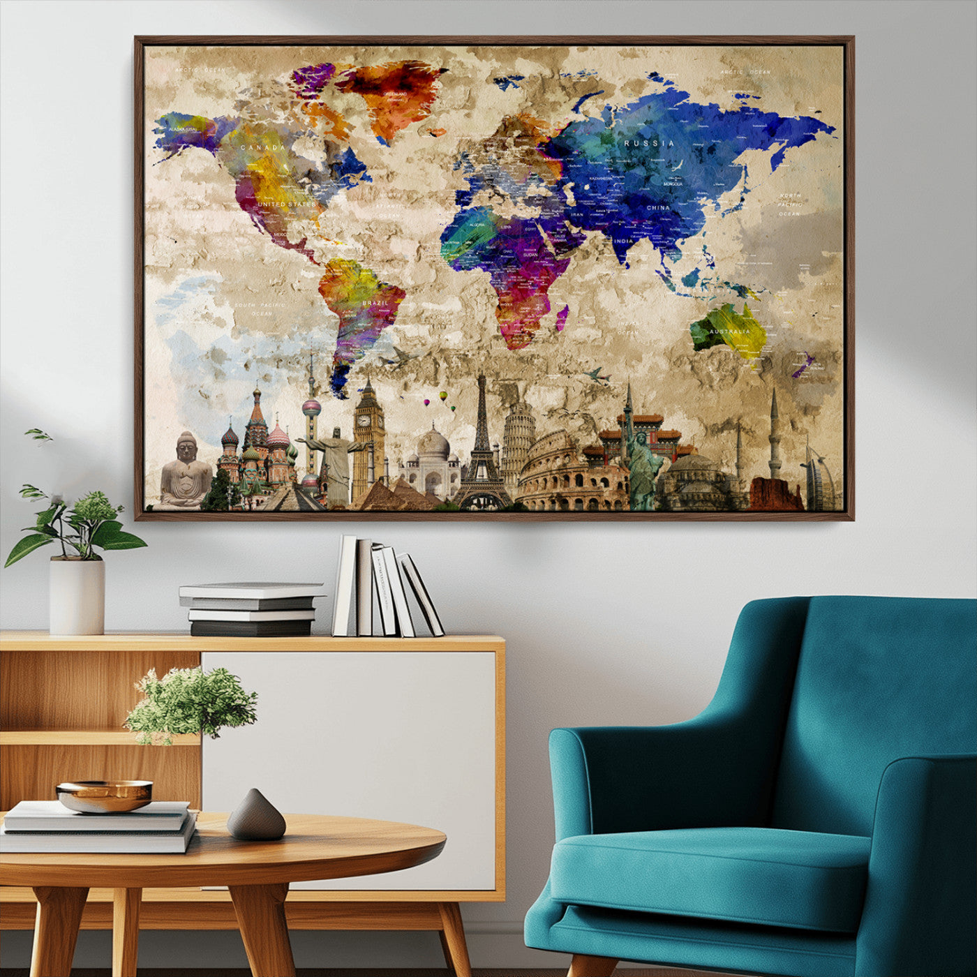 MGV-FC-36X24 - Push Pin World Map Canvas Print – Framed Wall Art for Couples to Track Their Travels – Anniversary