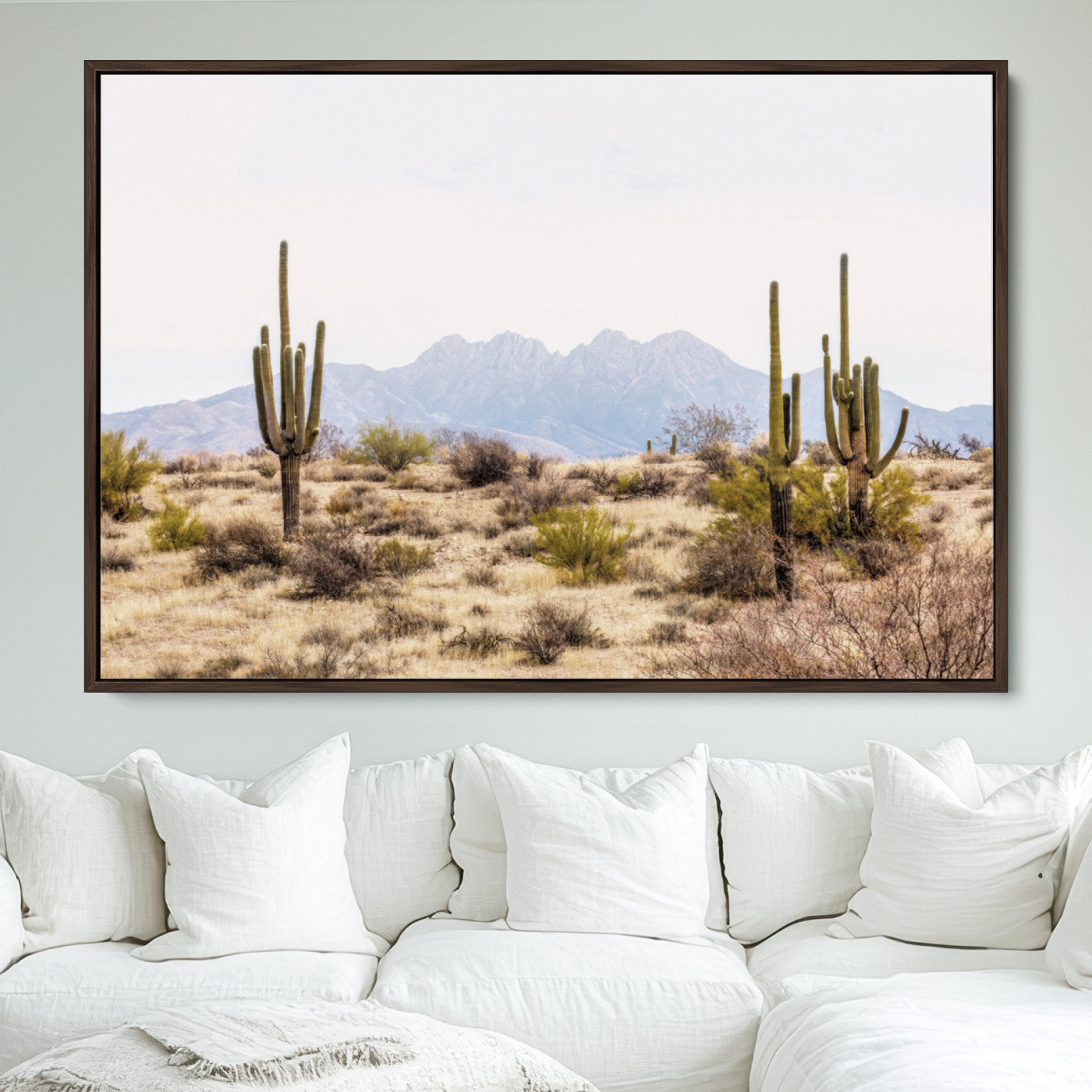 97436-MGV-FC-36X24_Walnut-Arizona Desert Wall Art Print | Arizona Desert Canvas Print with Saguaro Cacti | Southwestern Landscape Wall Art | Framed Farmhouse Decor