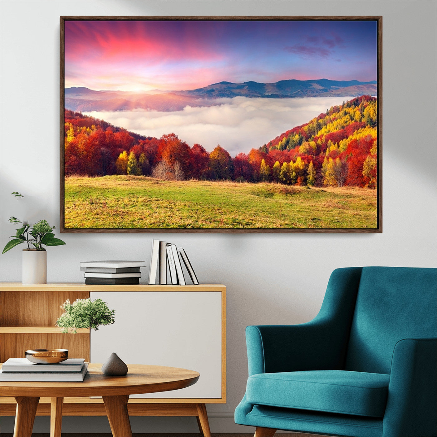 MGV-FC-36X24 - Autumn Mountain Foggy Landscape Wall Art Canvas Print | Beautiful Forest Canvas Print | Misty