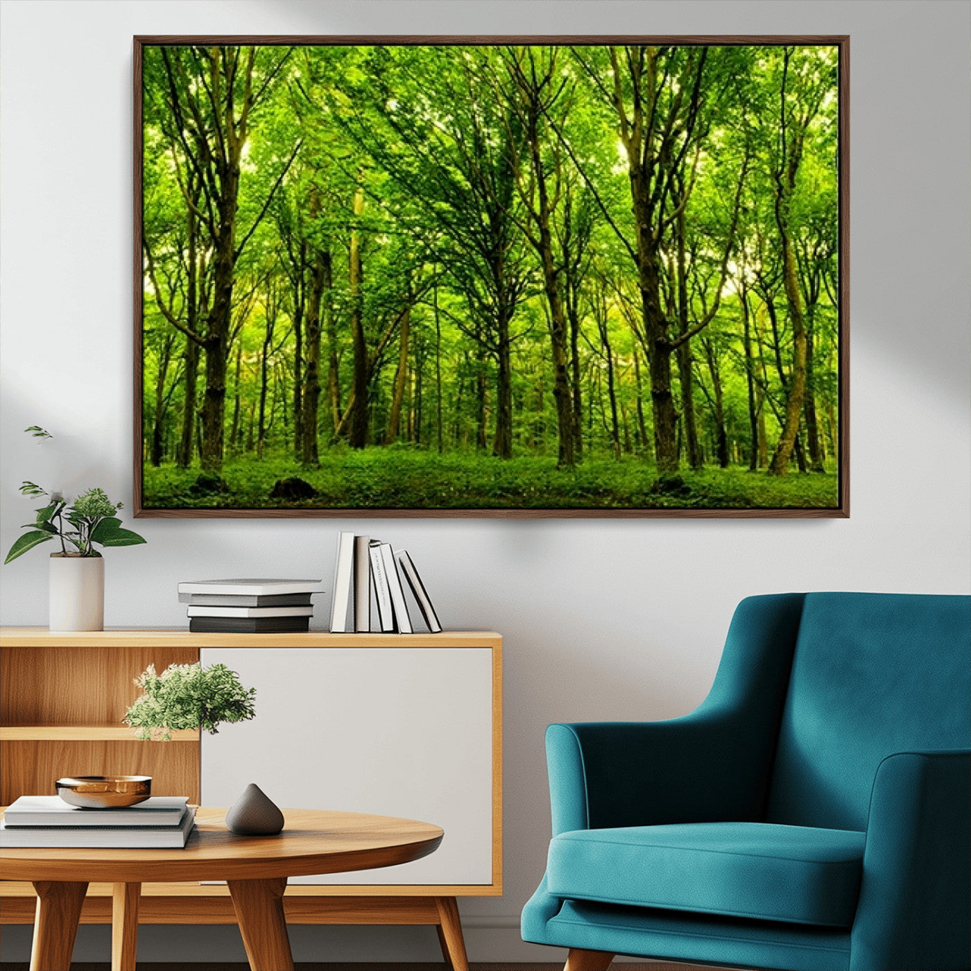 MGV-FC-36X24 - Lush Green Forest Canvas Print | 3-Panel Forest Wall Art | Nature Landscape for Living Room